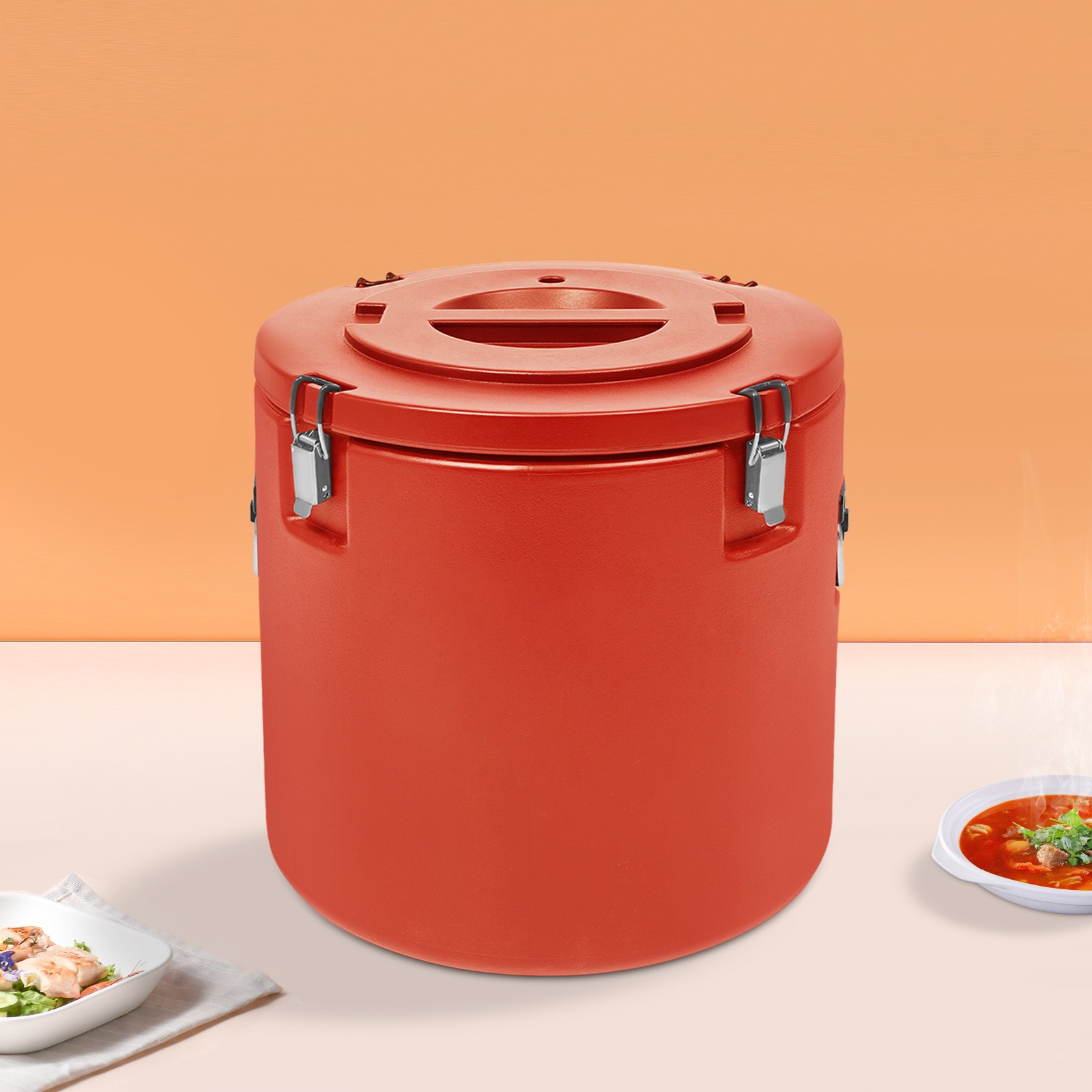 50L Commercial Insulated Food Container 304 Stainless Steel Hot Cold 15H Red