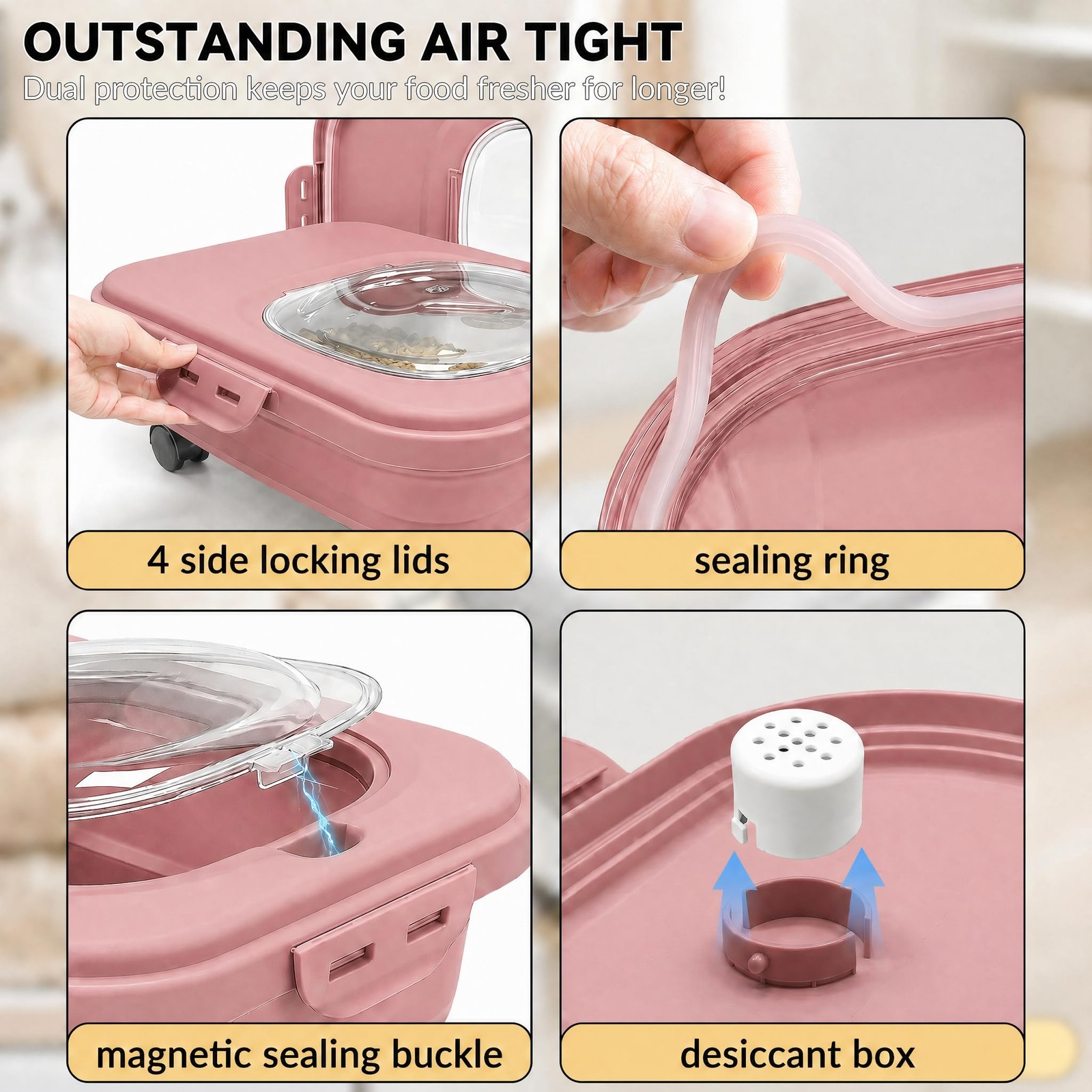 Rice Storage Container Collapsible 20-28 Lbs Food Large, Pink