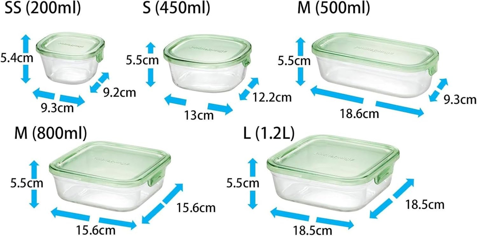 PS-PRN-3G1 Heat Resistant Glass Storage Container, Green, Set of 3, Pack & Range