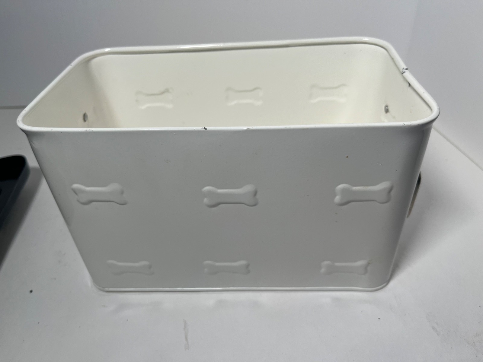 Metal Dog Treat Bin- Black and White- Two Tins and Scoops