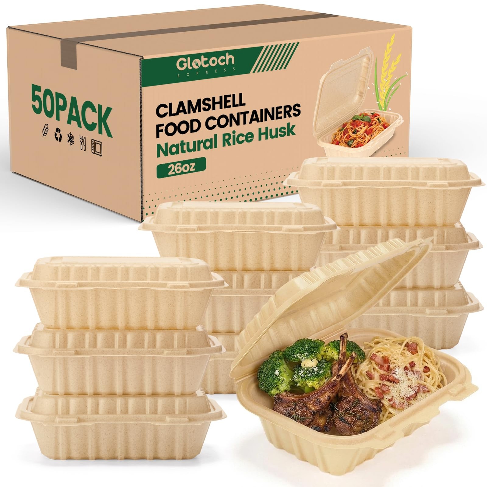 Clamshell Food Containers with Lids, 50 Pack-26oz Take Out Boxes Disposable M…