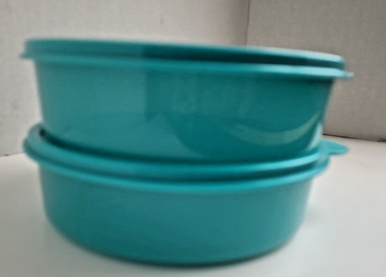 Tupperware Bowls Set of Two 500ml Containers w/Seals Aqua #6403B-3