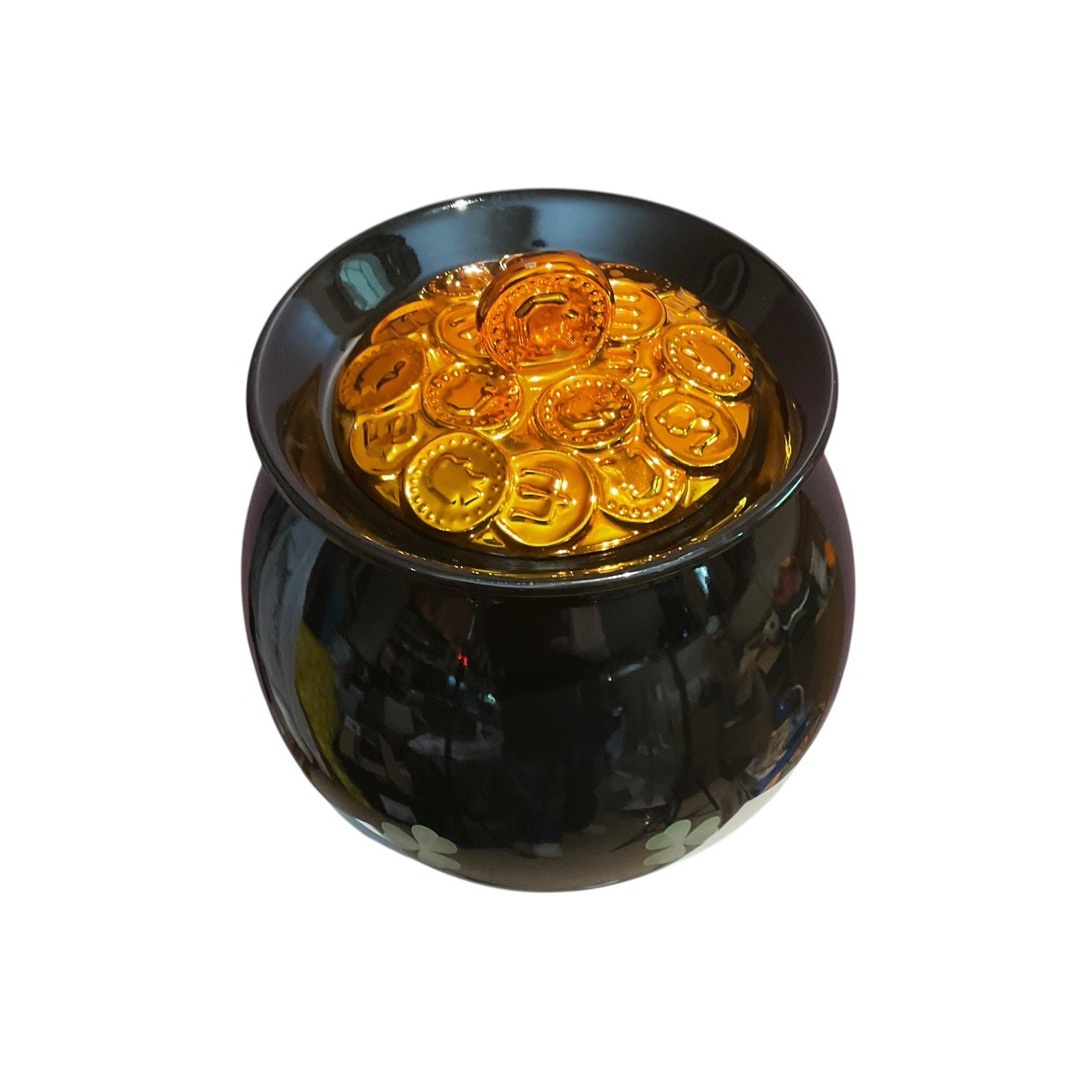 Pot of Gold Irish Footed Cookie Jar Shamrock Clover Coin Lid Marcus Notley