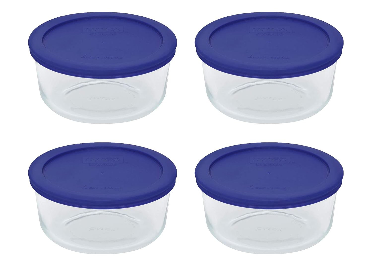 7201 4-Cup Glass Bowls and 7201-PC Cadet Blue Lids (4-Pack) Perfect for Meal