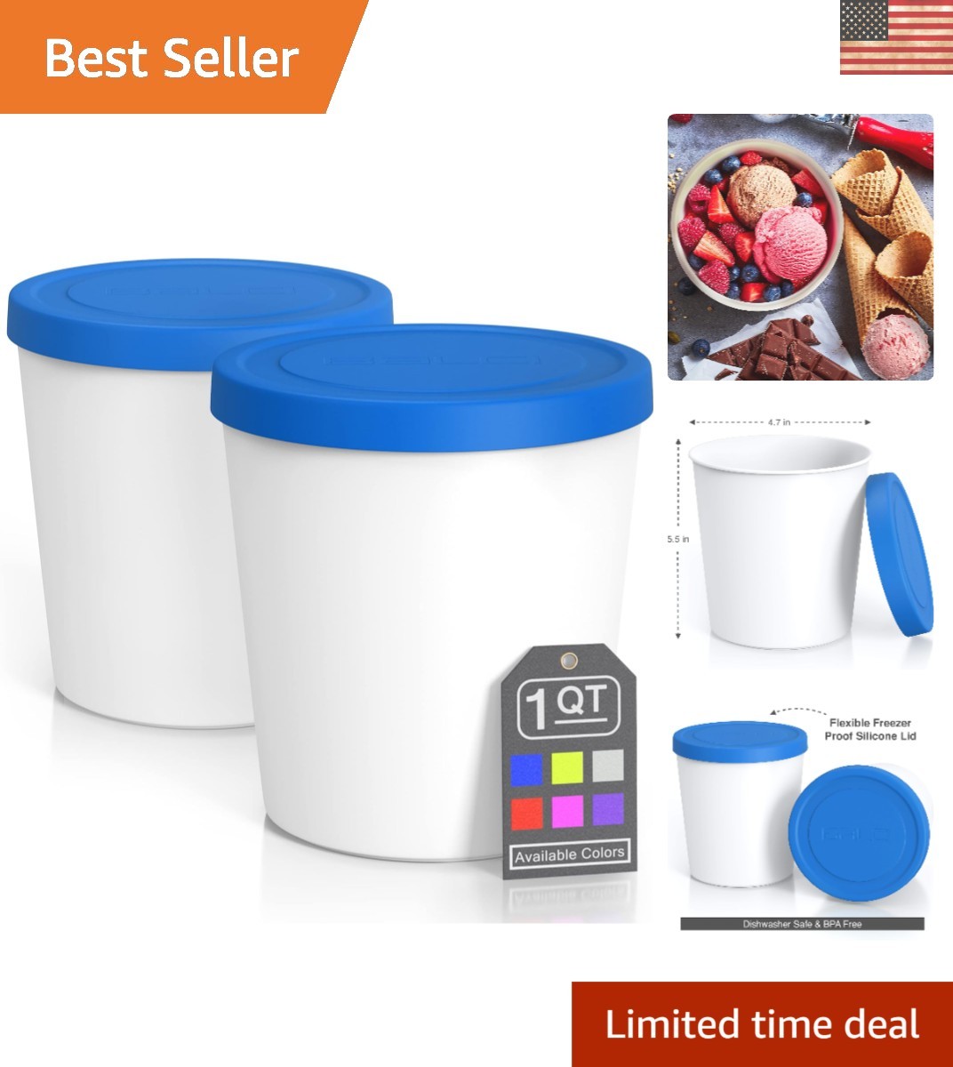 BPA-Free Ice Cream Tubs – 2 Pack 1 Quart Containers for Safe Freezer Storage