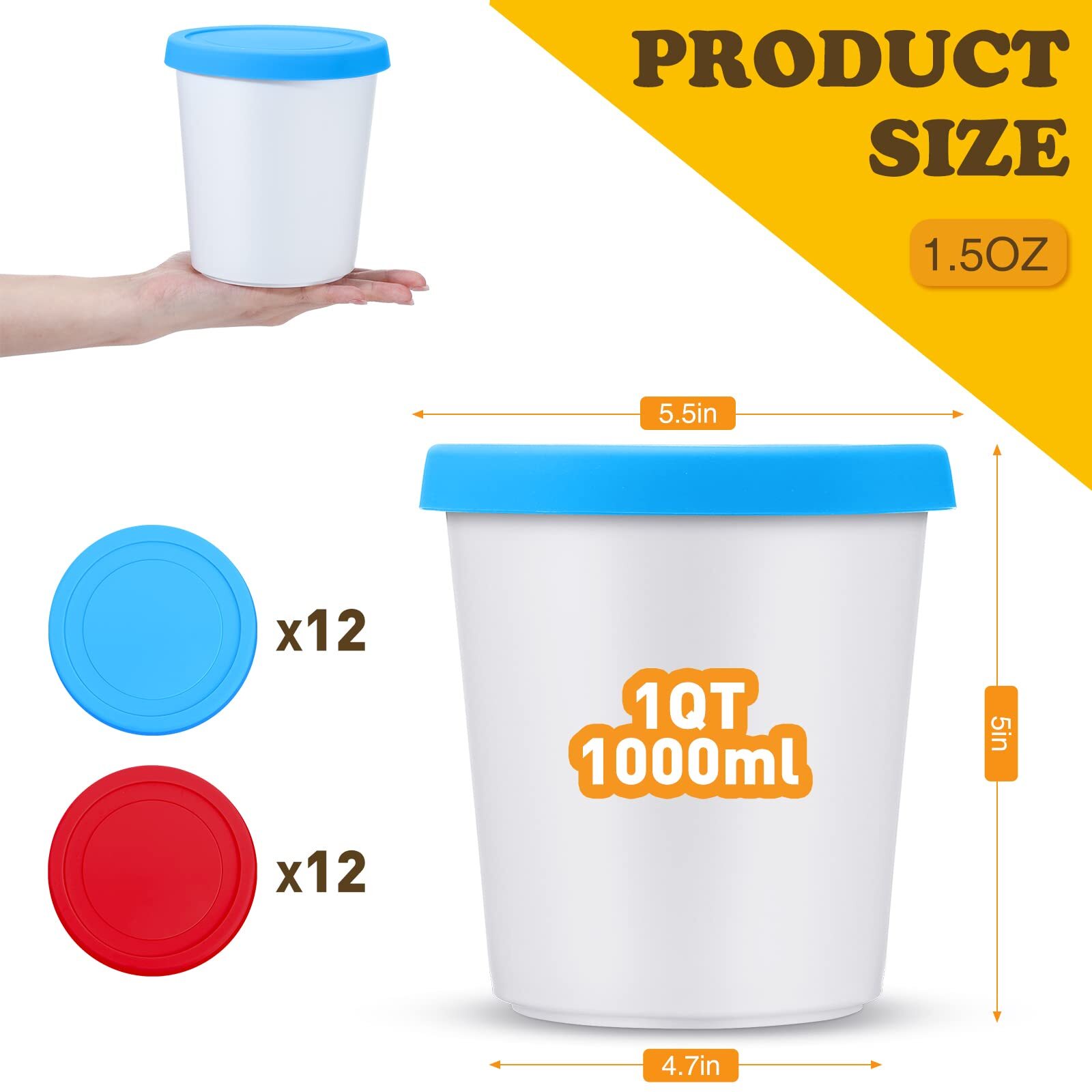 Nuanchu 24 Pack 1 Quart Ice Cream Containers for Homemade Ice Cream Round