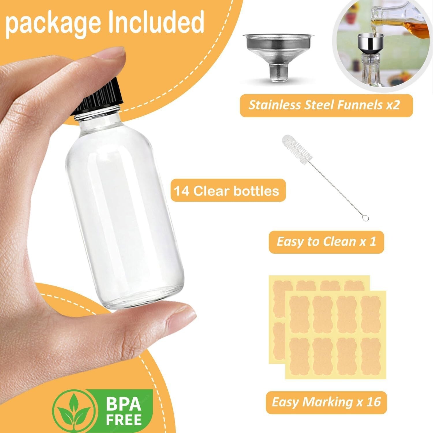 14 Pack 2oz Small Ginger Shot Bottles with Lid Caps Reusable Glass Bottles