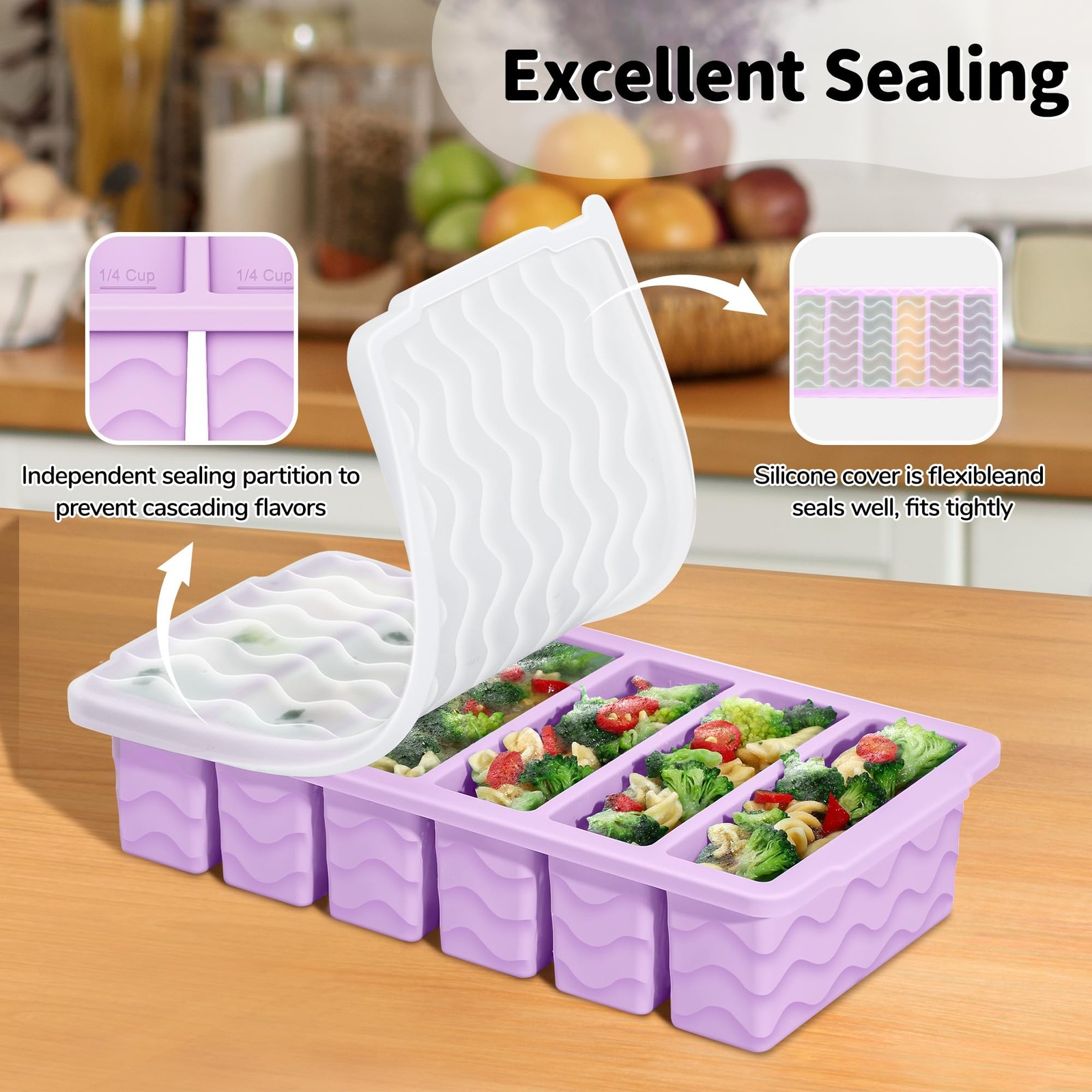 Silicone Freezer Tray 2 Pack BPA Free Food Storage Molds Meal Prep Soup Stews
