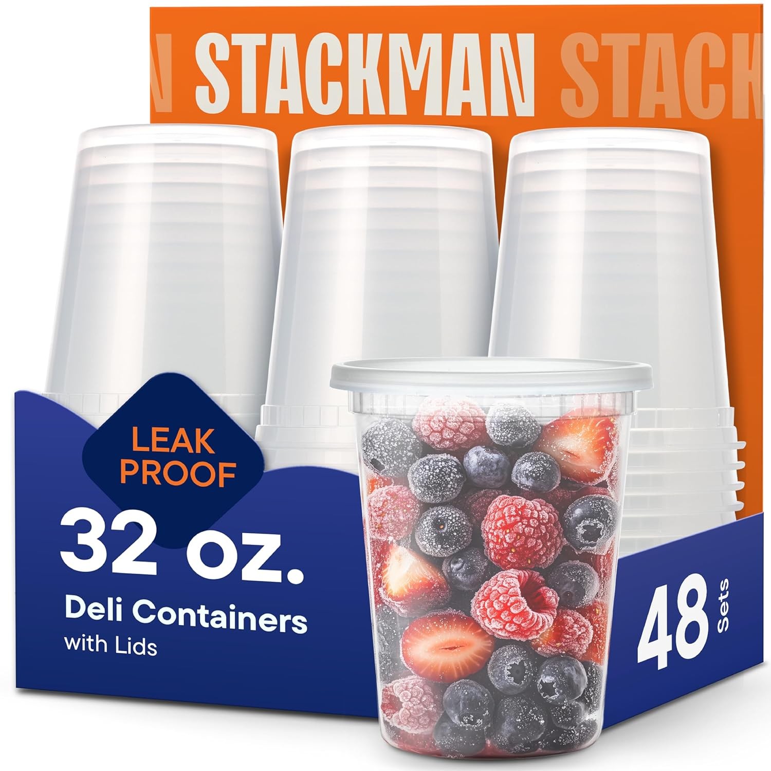48 Sets-32 oz Plastic Deli Disposable Food Storage Containers with Airtight Lids