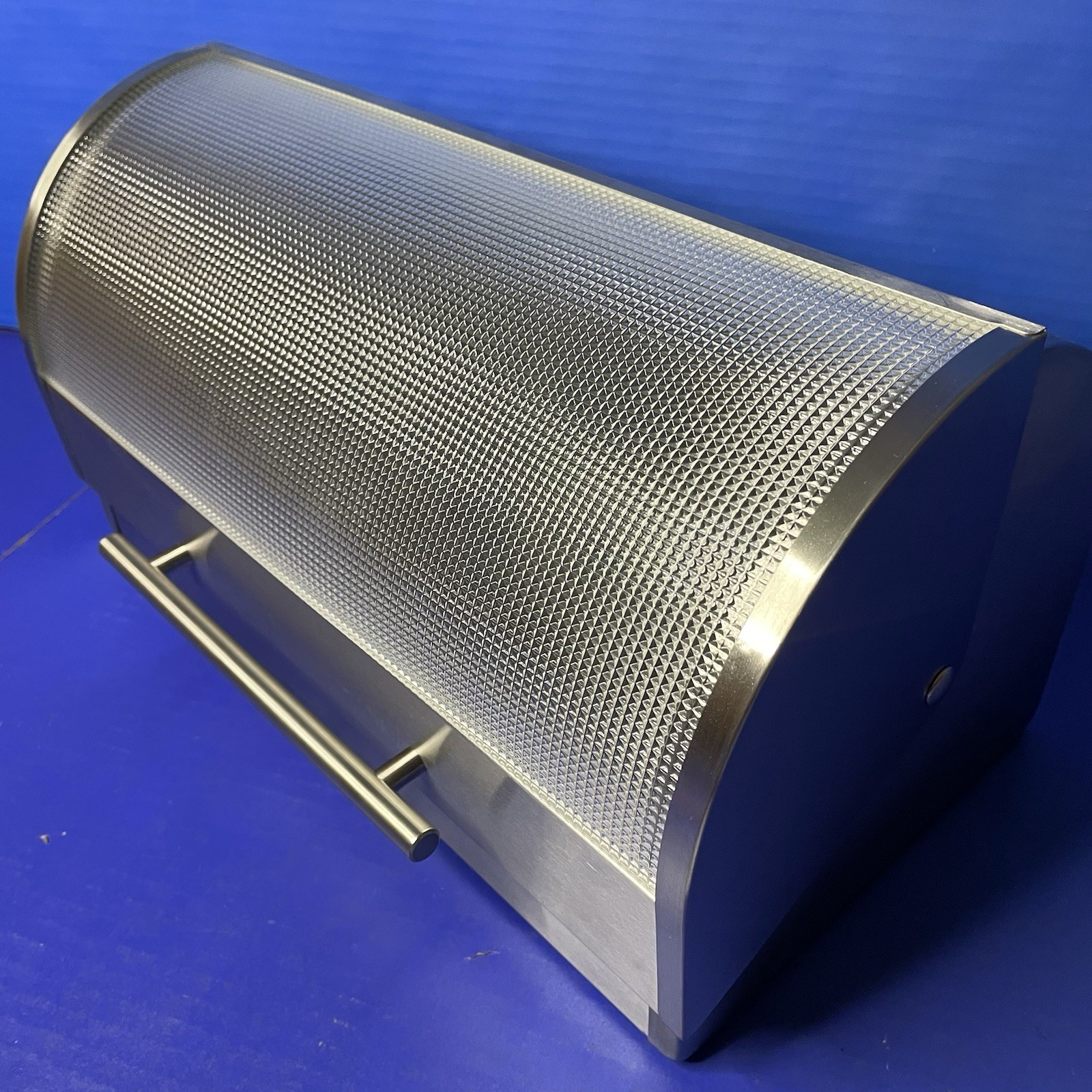 Bread Box with Tempered Glass Front Stainless Steel Roll Top Lid Oggi 15x8x8in
