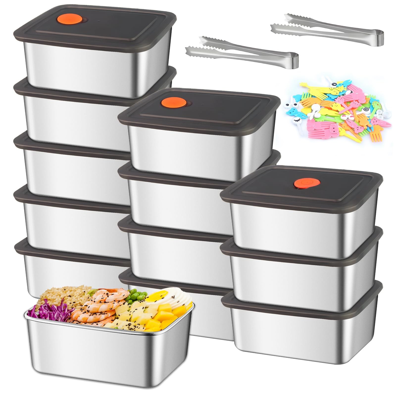 12 Pack 316 Stainless Steel Food Storage Containers with Airtight Lids 12oz B…