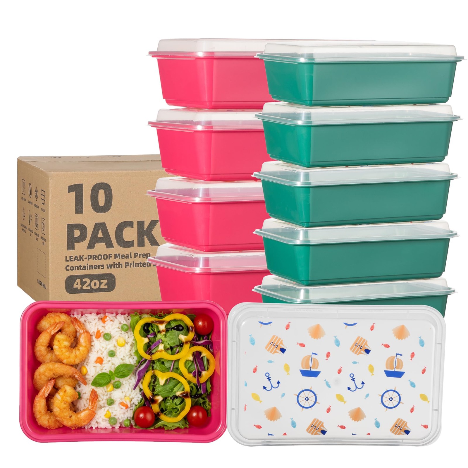 10 Pack 42 oz Meal Prep Containers, Reusable Plastic Food Prep Storage Contai…