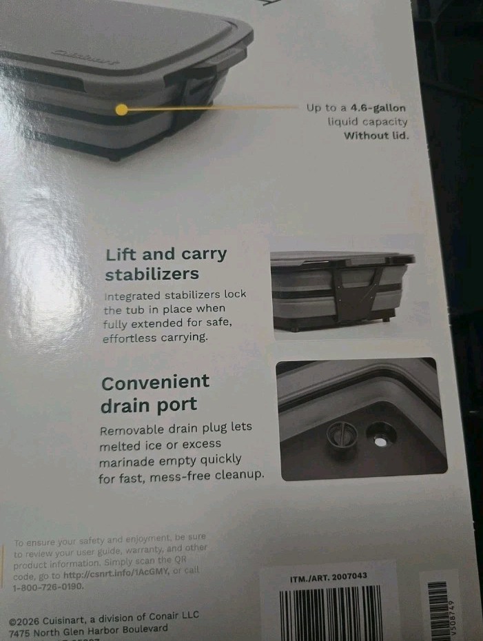 Cuisinart 4-in-1 Expandable Prep and Serve Tub with Removable Drain Port
