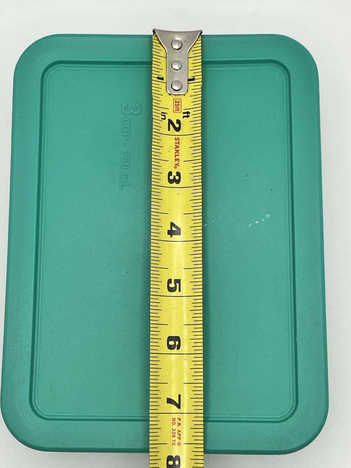 Pyrex 7210-H Rectangle Clear Glass 3-Cup Storage Dish With Green / Teal Lid