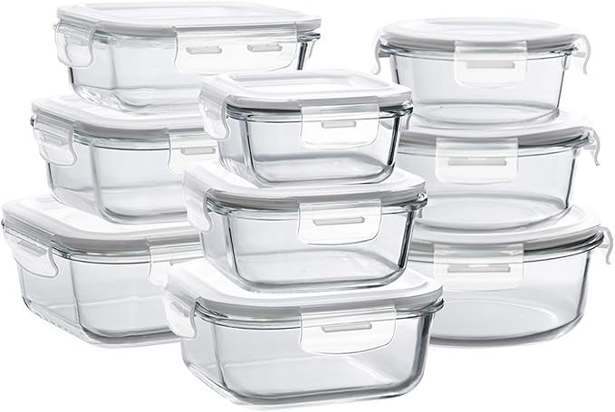Glass Food Storage Containers 9 Set Airtight Leak Proof Meal Prep BPA Free Oven