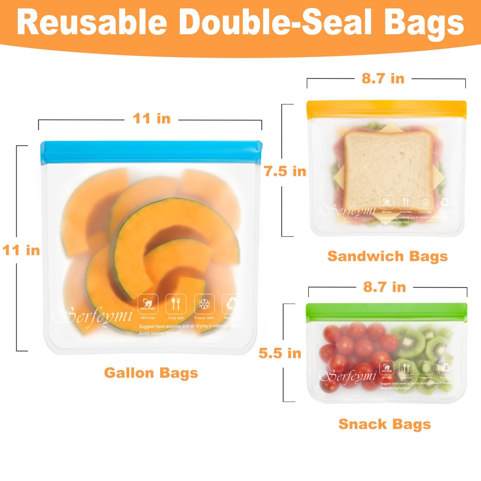 10 Pack Reusable Gallon Freezer Bags Dishwasher Safe, Extra Thick Reusable Pl…