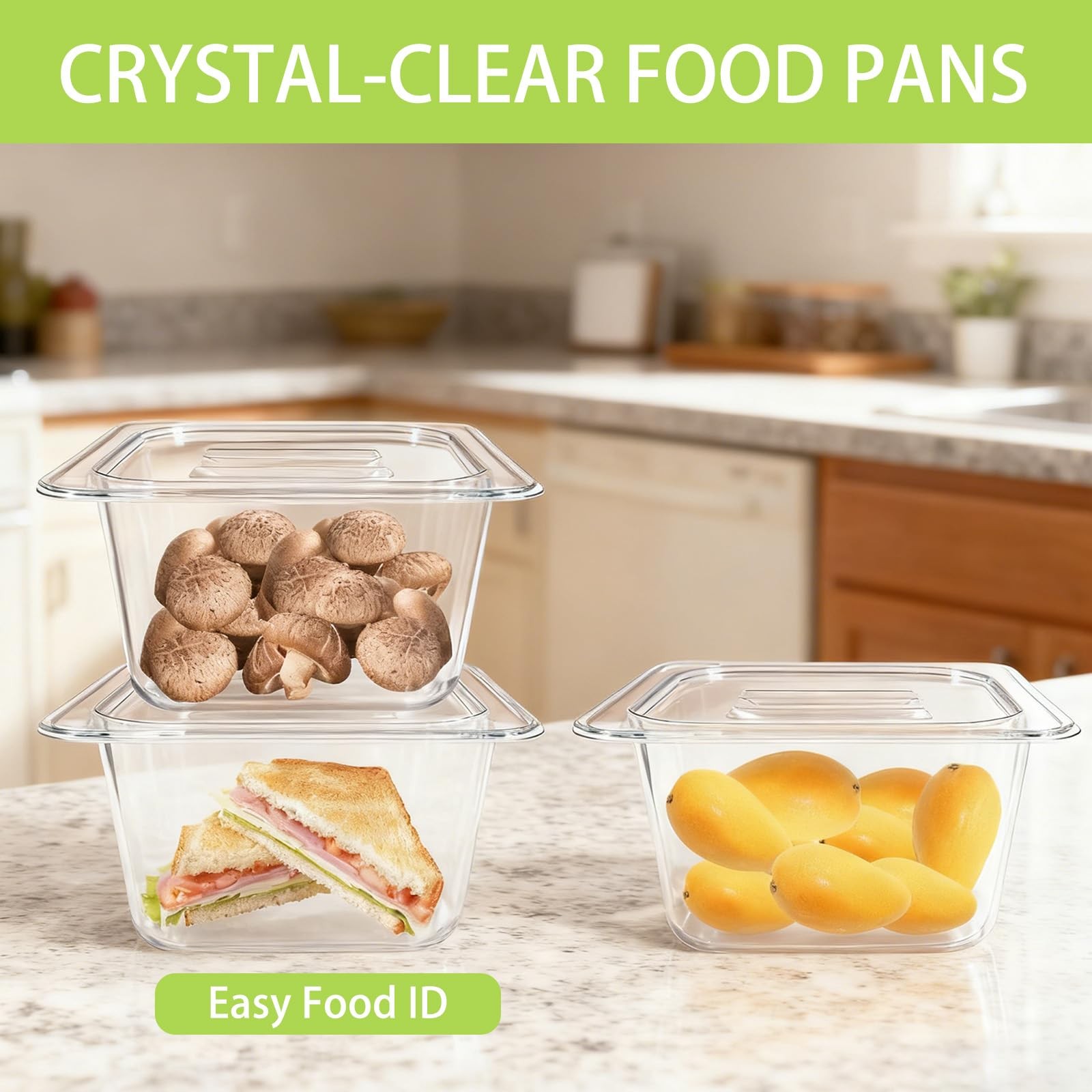 6 Pack 1/6 Size Polycarbonate Food Pans with Lids, Plastic Clear Restaurant C…