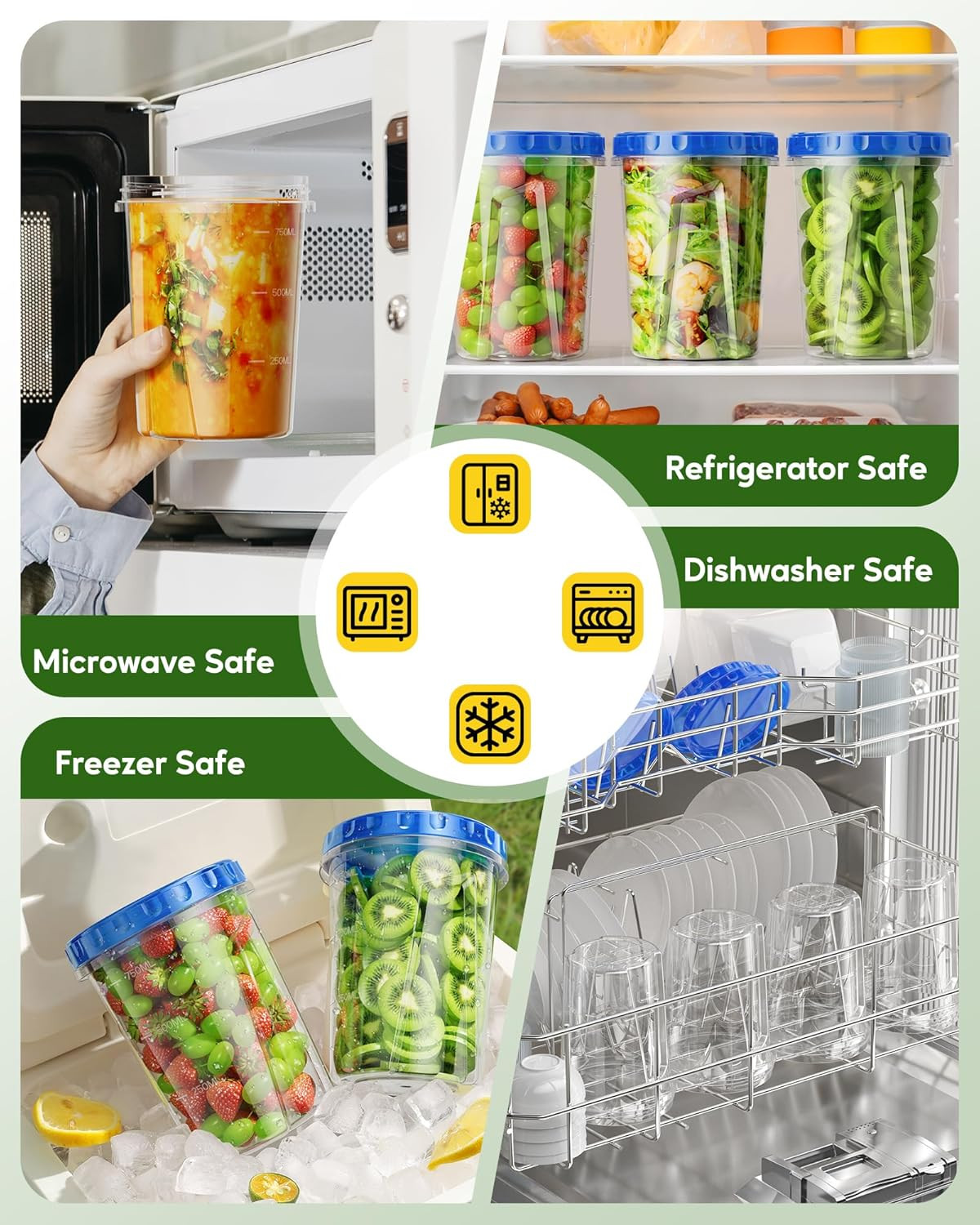 10 Pack-33Oz Freezer Storage Containers Set Plastic Food Twist Top Lids BPA Soup