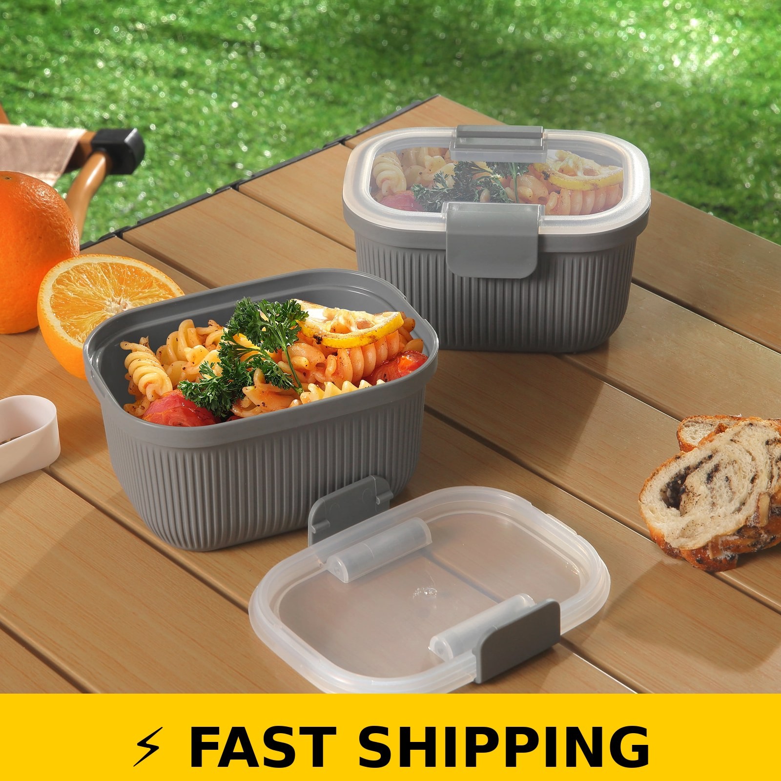 Mainstays 19oz Rectangle Food Storage Bento Snack Container, Grey