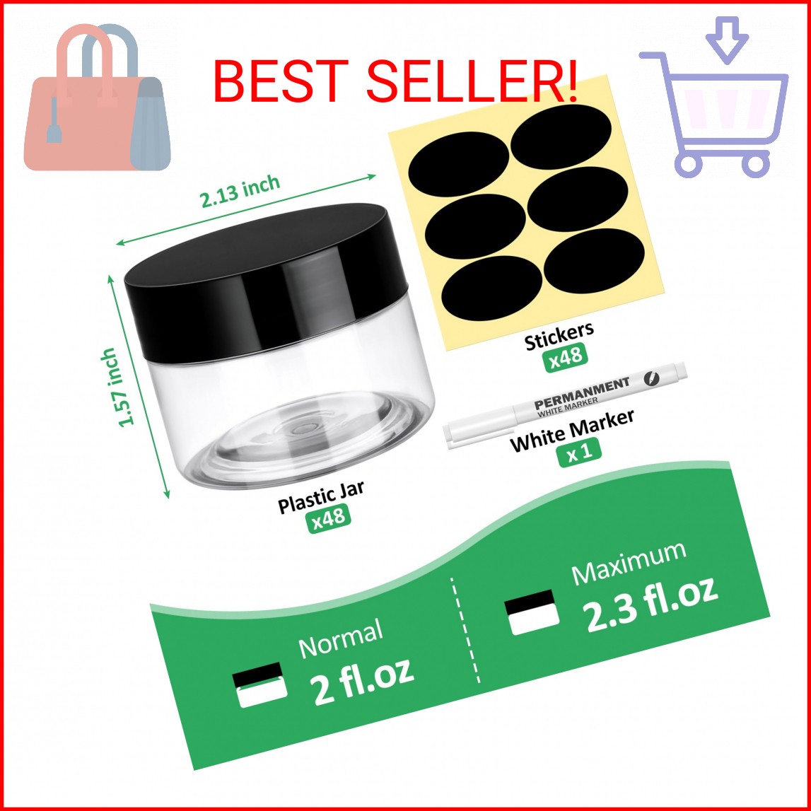 Eupako 48 Pack Plastic Jars with Lids 2 OZ – Empty Clear Cosmetics Containers wi