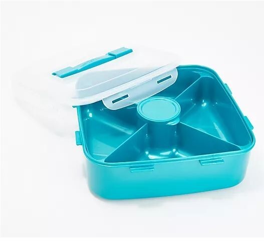 LocknLock Large Square Appetizer Tray w Handle Lid, Divider, K67908 Clear