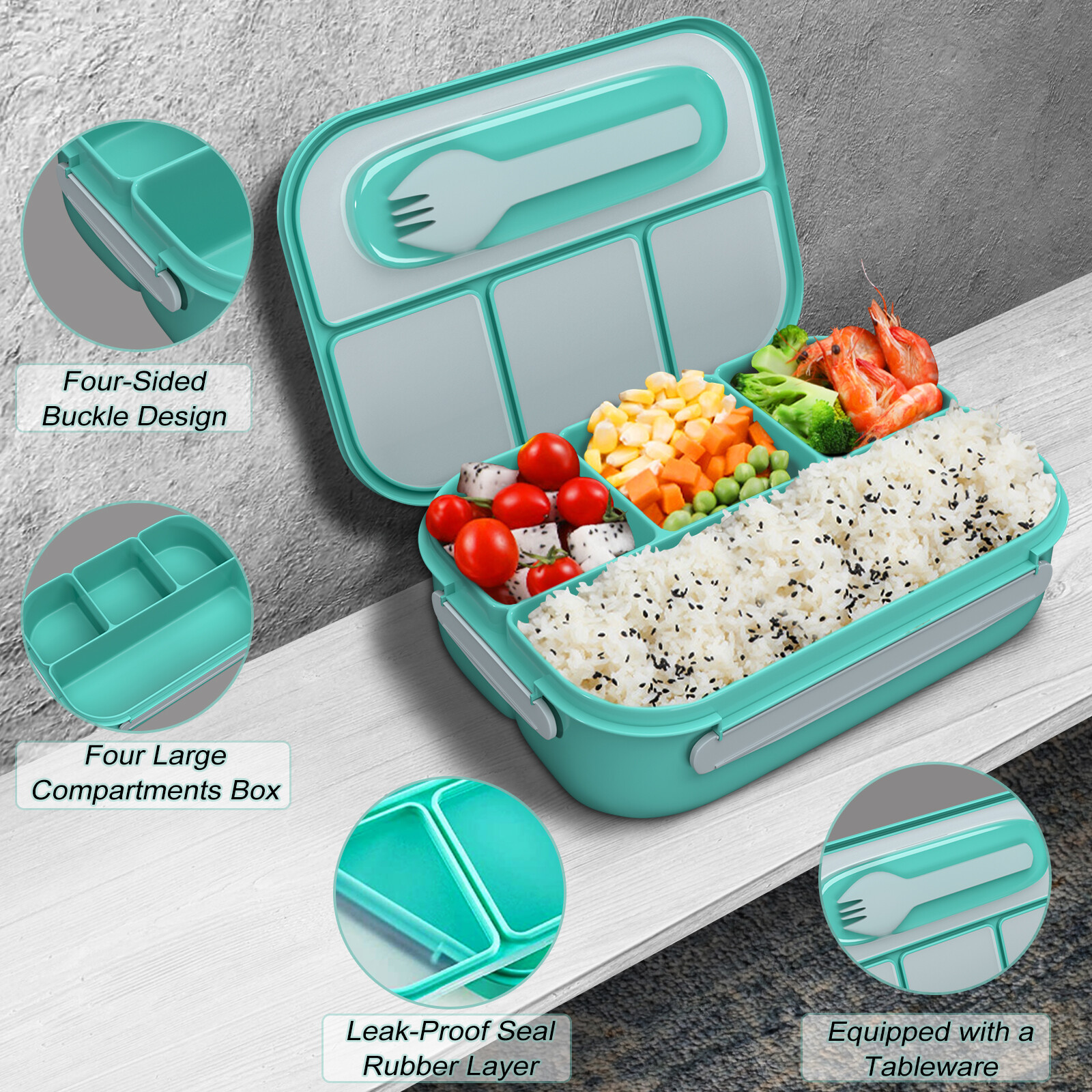 Bento Lunch Box for Toddler Kids 4 Compartment Bento Style Leakproof Lunch Boxes