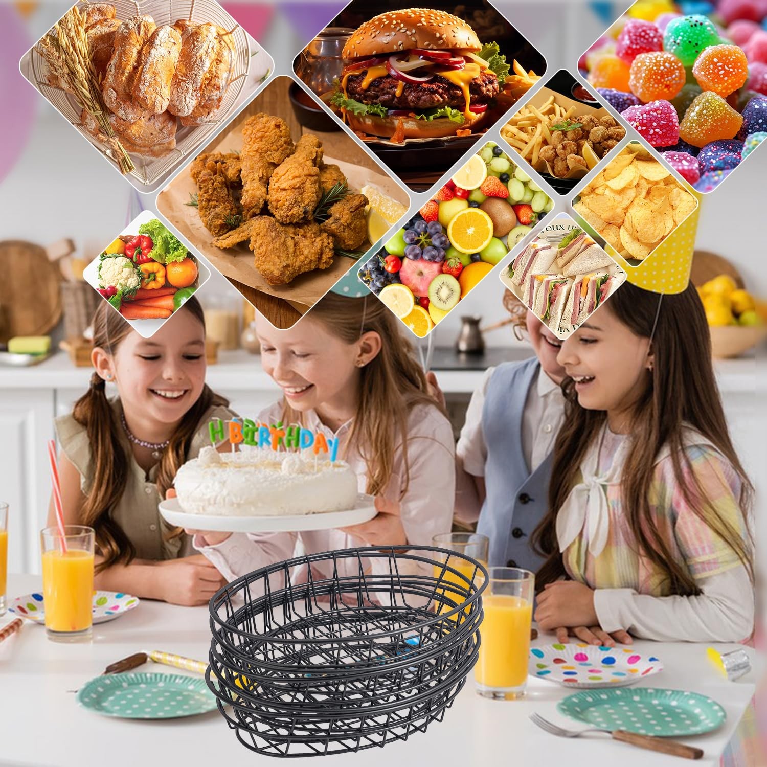 Oval Wire Bread Basket Metal Fast Food Basket for Home & Kitchen, Serving