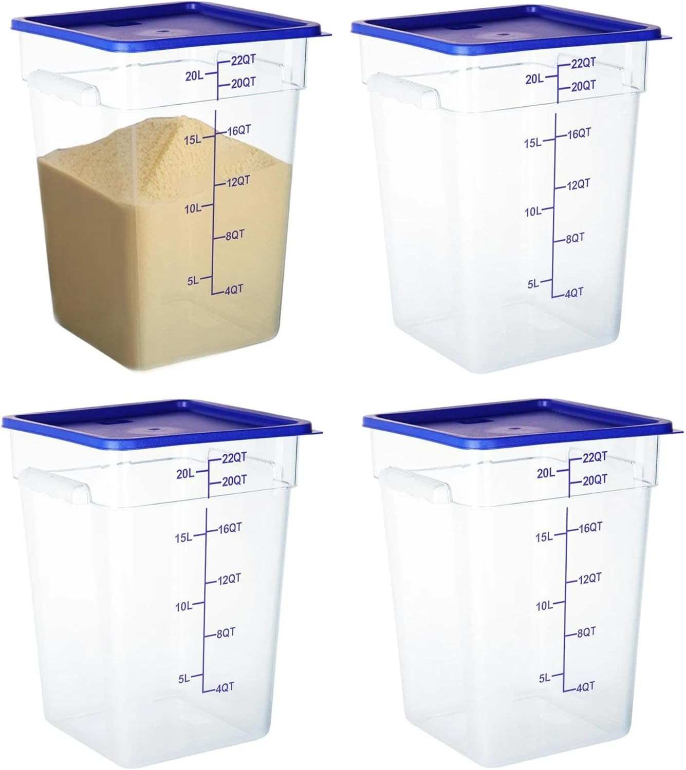 4 Pack Food Storage Containers, 22 Quart with Lids, Square Commercial Containers