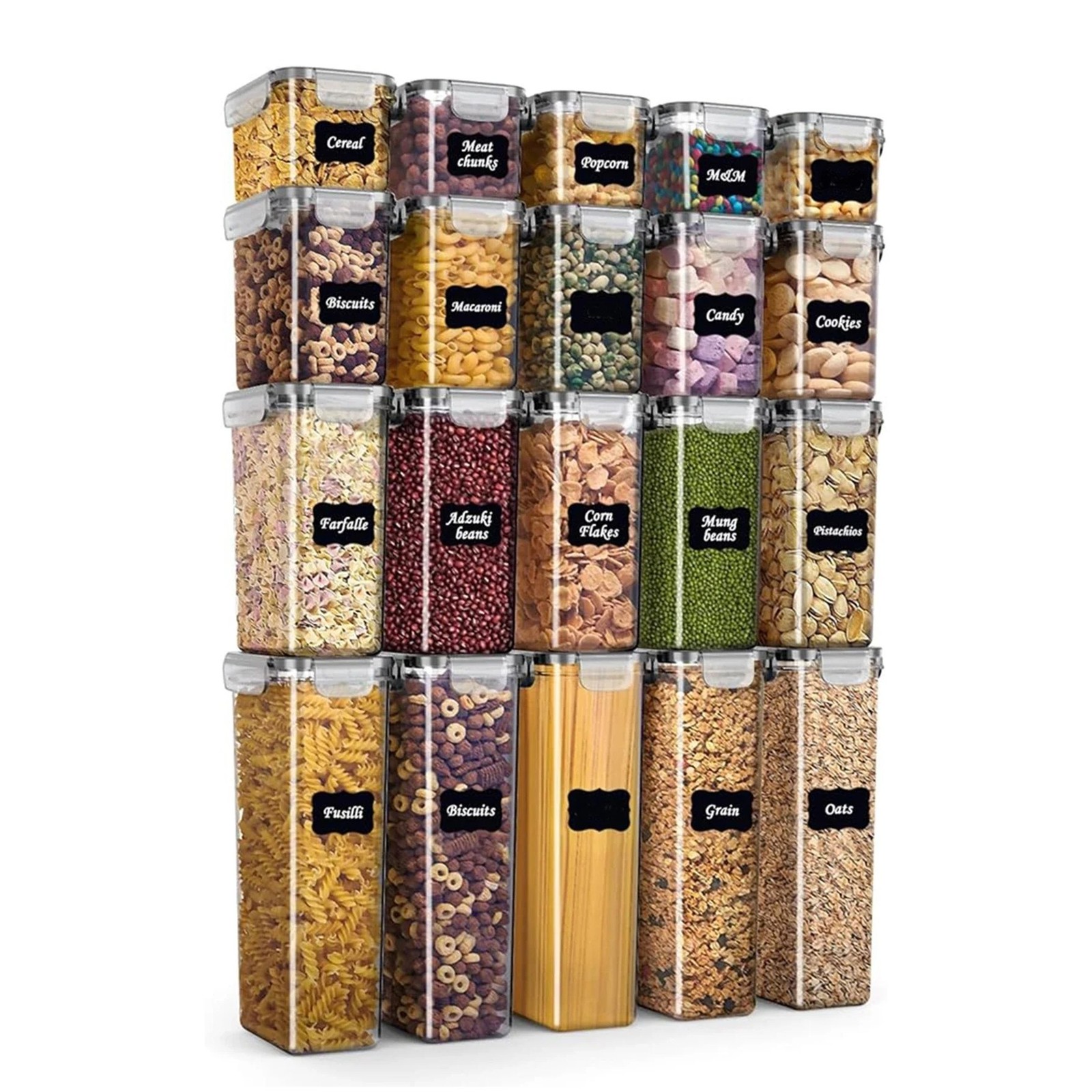 48pcs Airtight Food Storage Containers Set With Lids Reusable Labels Clear Kitch