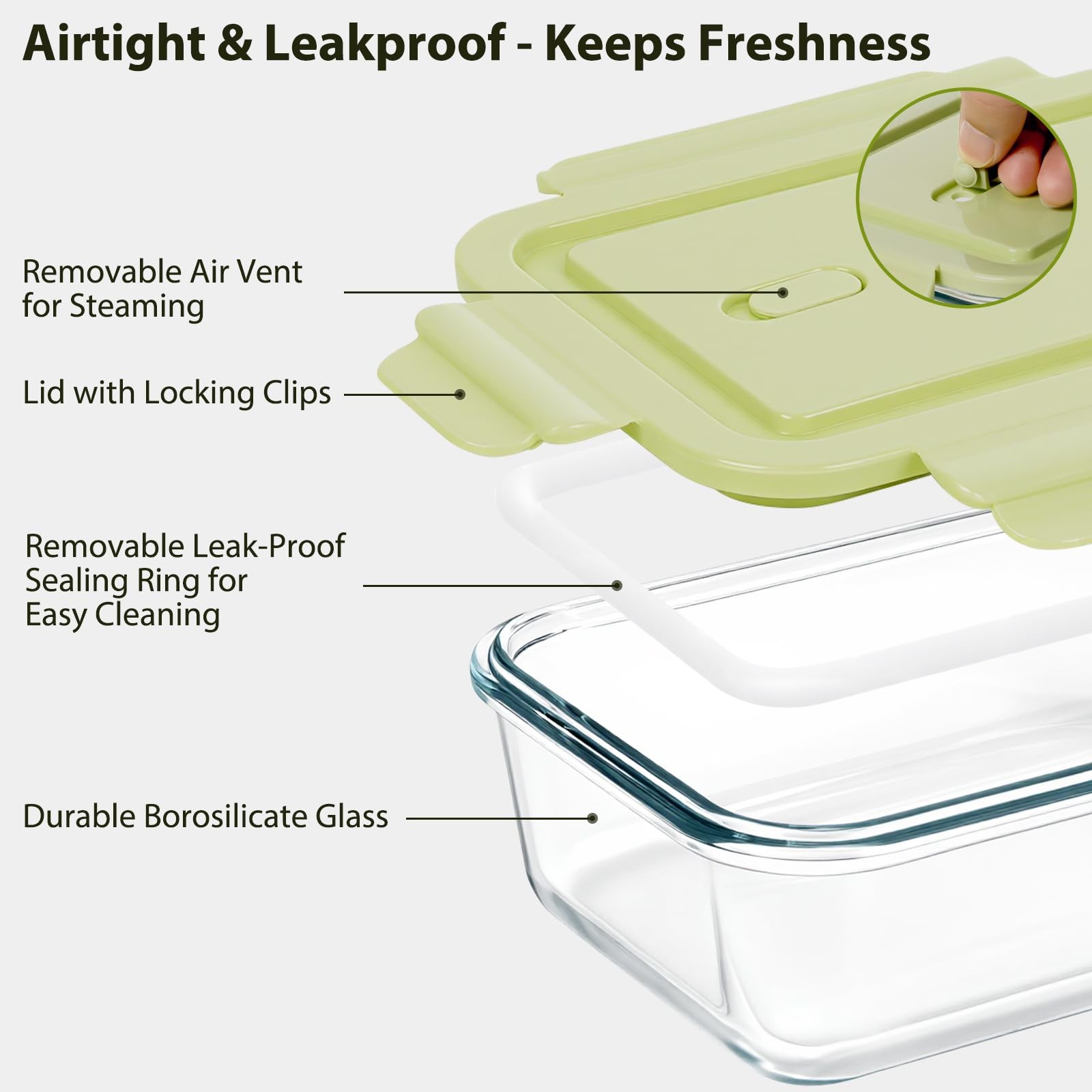 5 Pack 25oz Glass Meal Prep Containers with Vent Lids, Borosilicate Glass Foo…