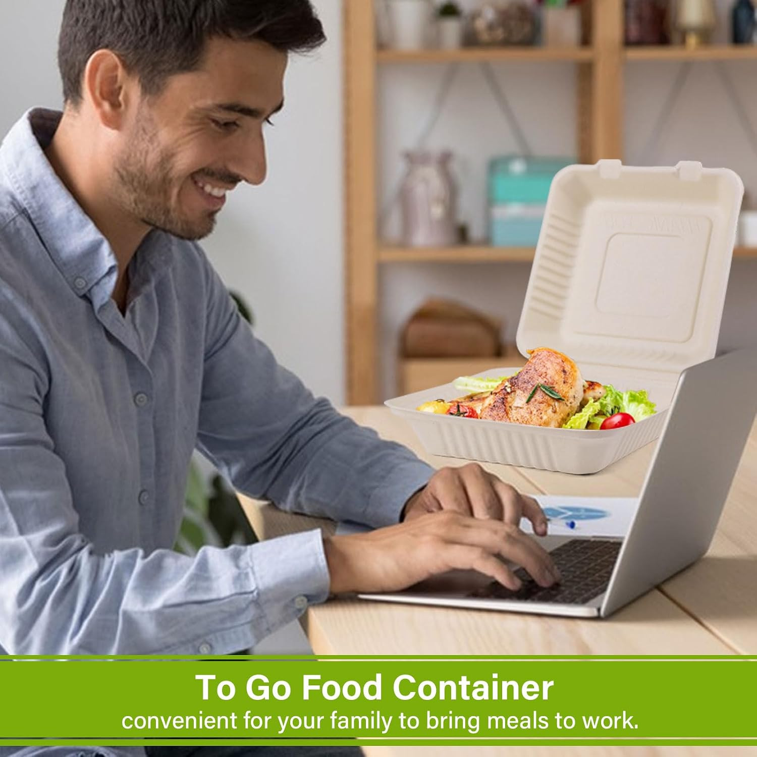 Compostable Take Out Food Container 8X8, 50 Pack Disposable to Go Food Boxes, Bi