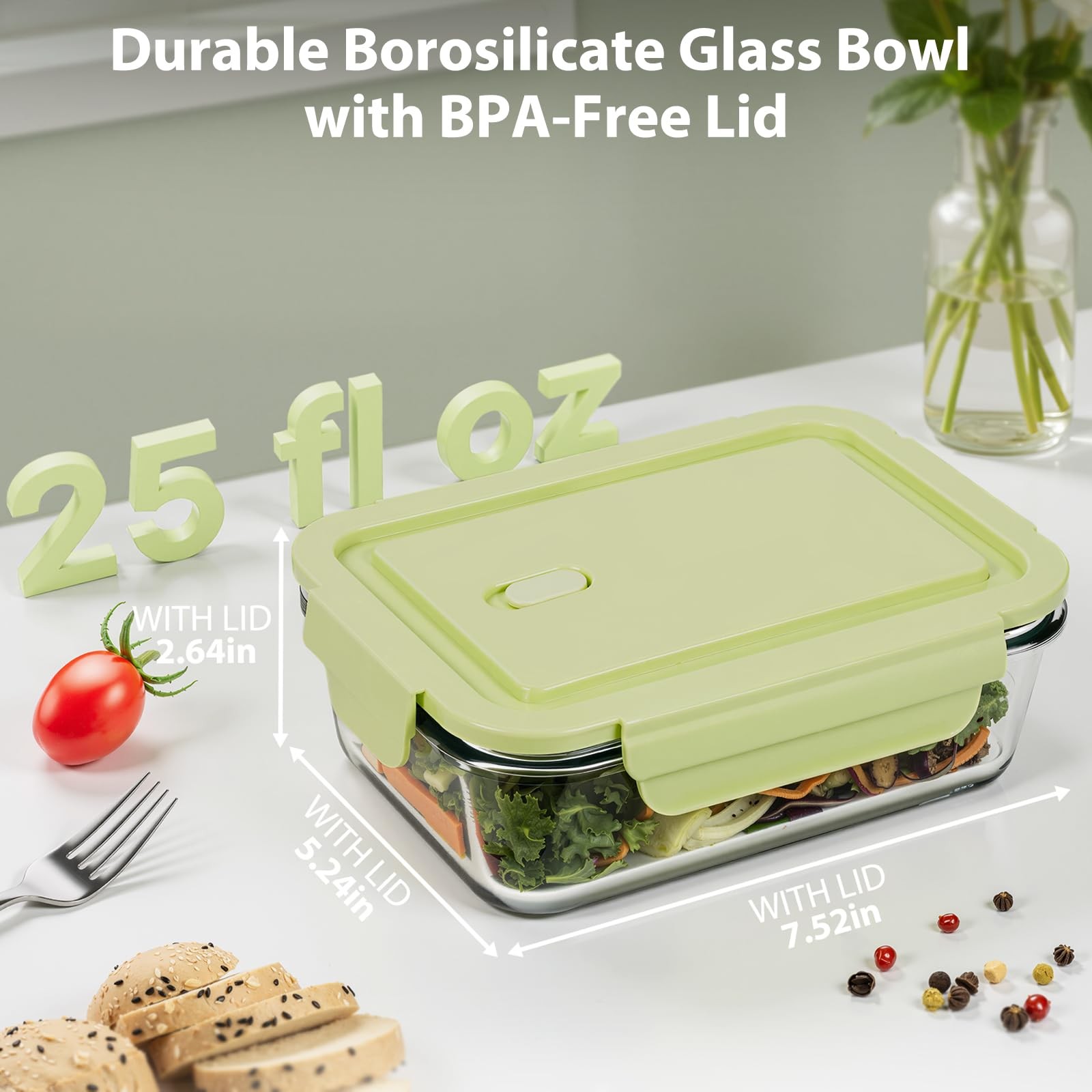 5 Pack 25oz Glass Meal Prep Containers with Vent Lids, Borosilicate Glass Foo…