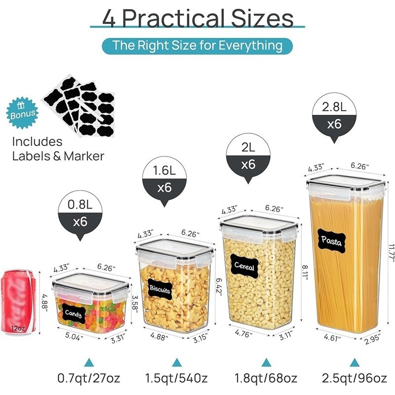 Airtight Pantry Storage Container Set 24 Reusable Labels BPA Free Plastic New