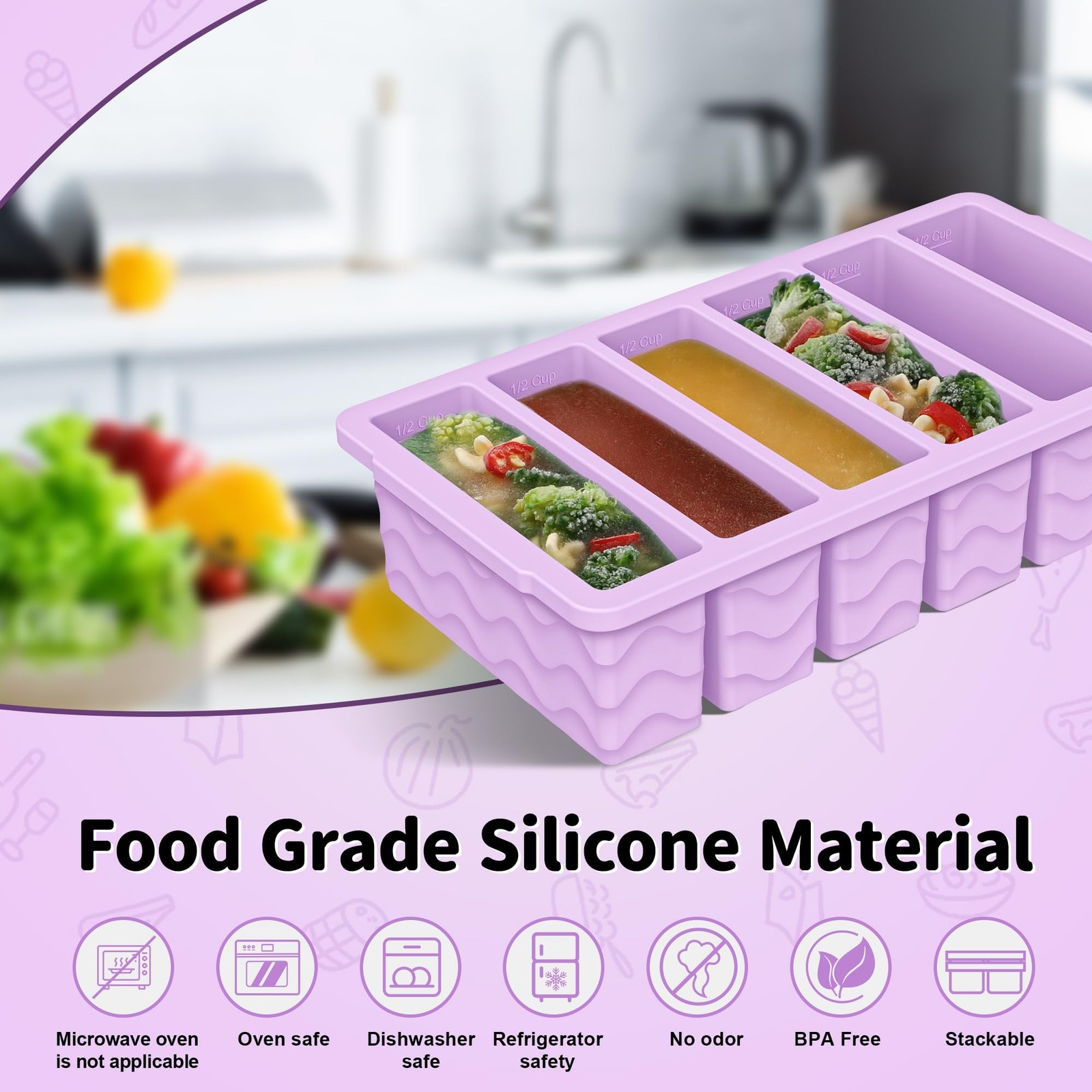 Silicone Freezer Tray 2 Pack BPA Free Food Storage Molds Meal Prep Soup Stews