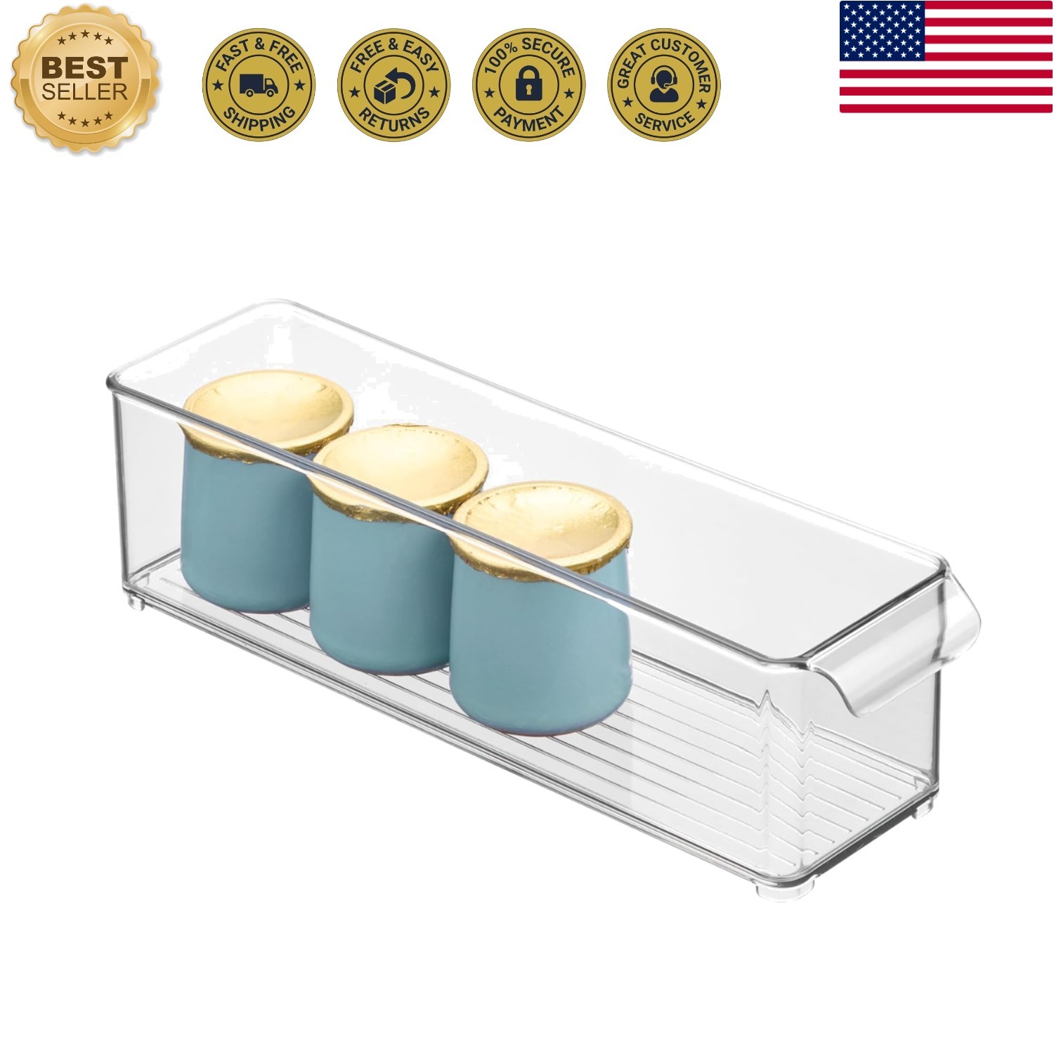 Stackable Fridge Storage Bin with Handle, Clear | Ideal for Fridge and Freezer,