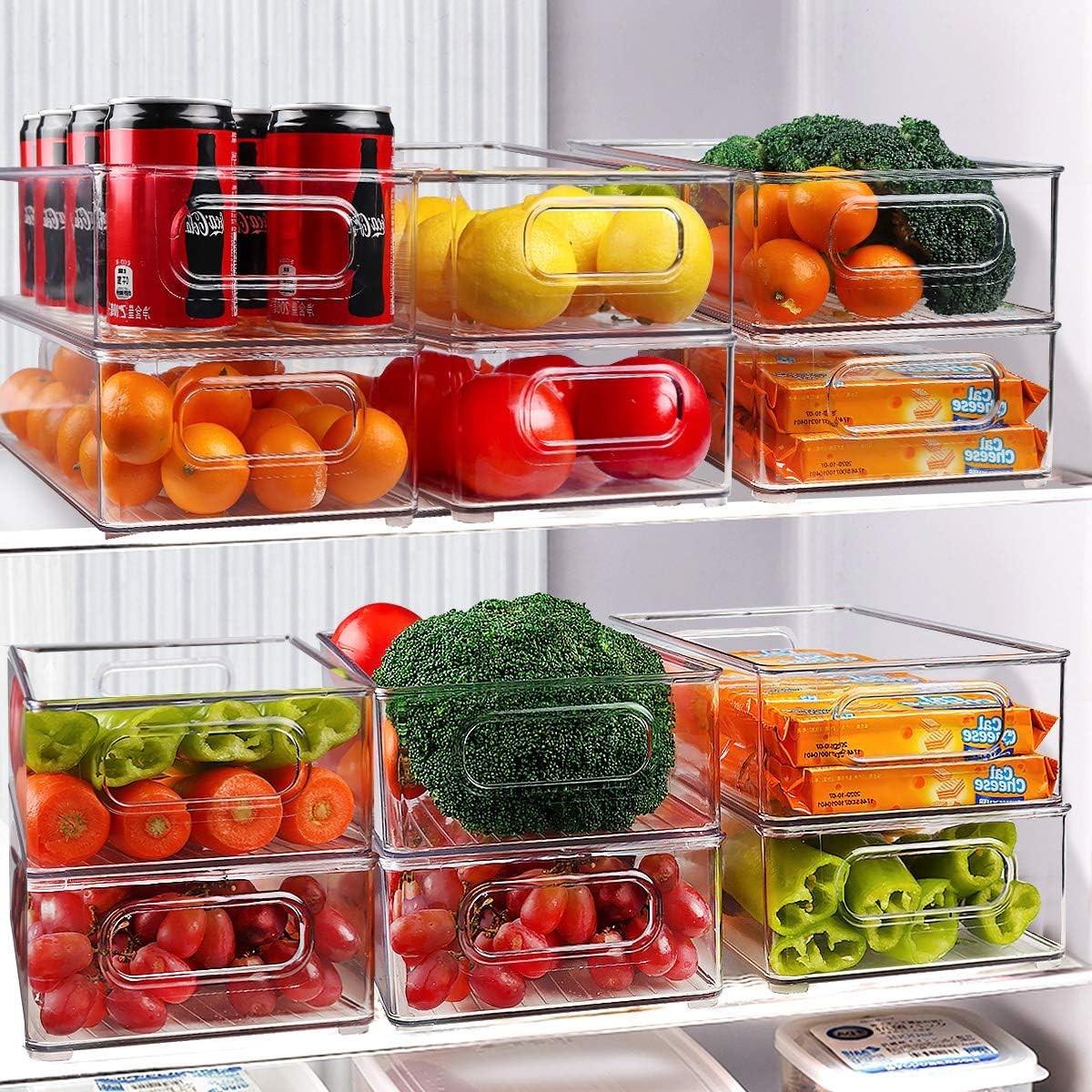 Stackable Refrigerator Organizer Bins, 6 Pack Clear Kitchen Organizer Container