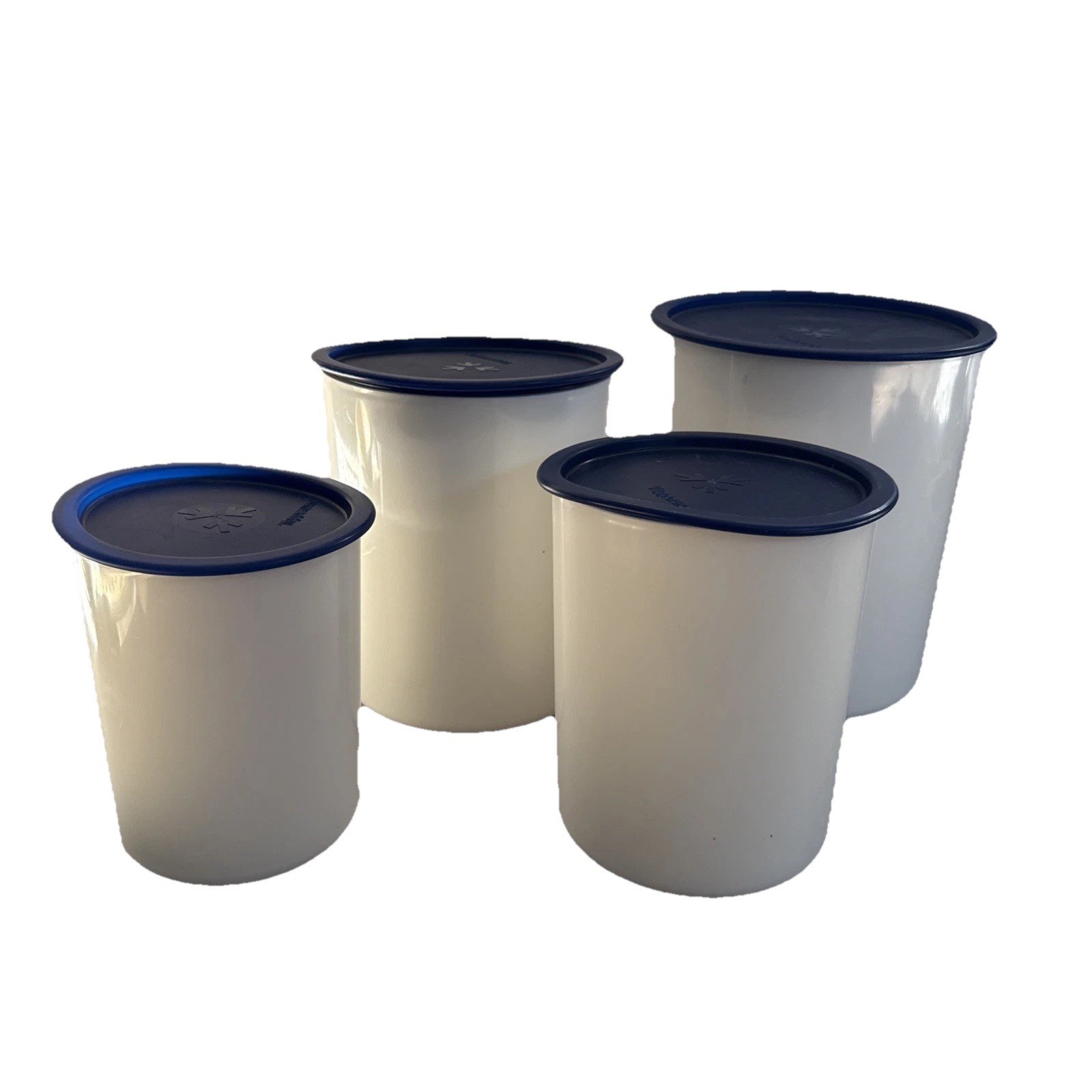 Tupperware Nesting Storage Containers Set 4 White Blue Lids Kitchen Canister