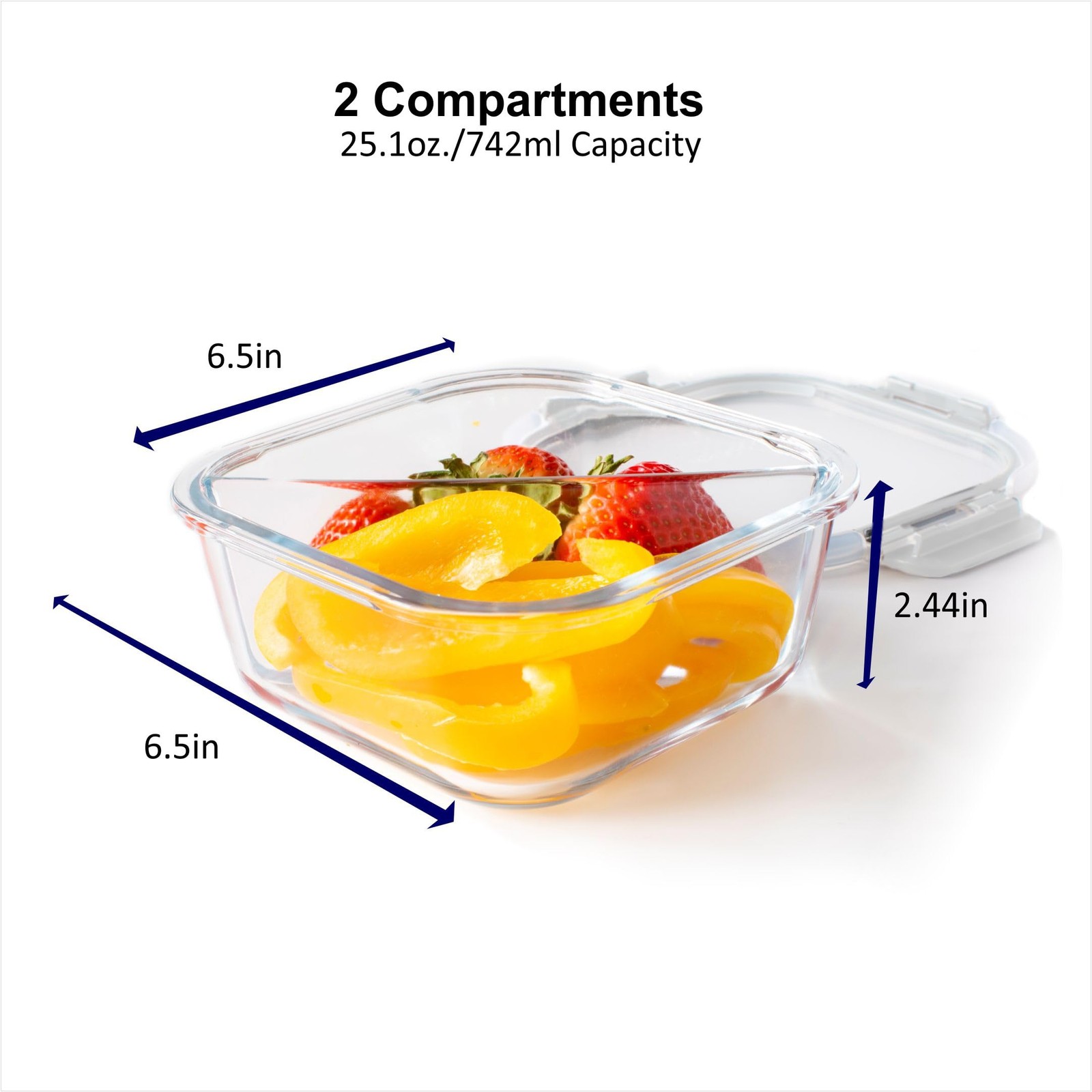 4 Piece Glass Food Storage Compartment Containers, Charcoal Grey