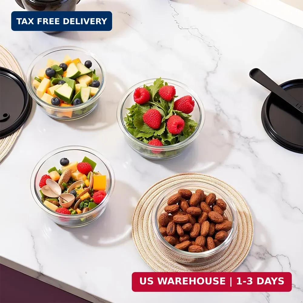 Glass Soup Containers Set of 4 16oz Lids and Spoons Meal Prep Bowls Microwave