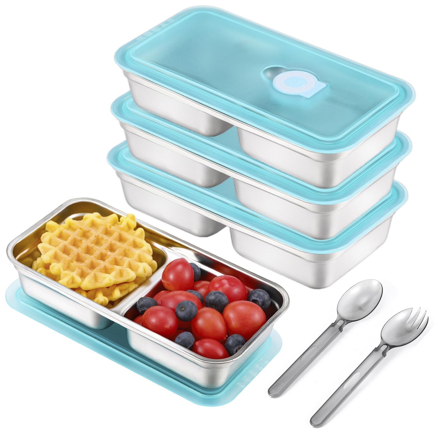 Stainless Steel Snack Containers with Lids, 4 Pack Reusable Grab and Go 2 Com…