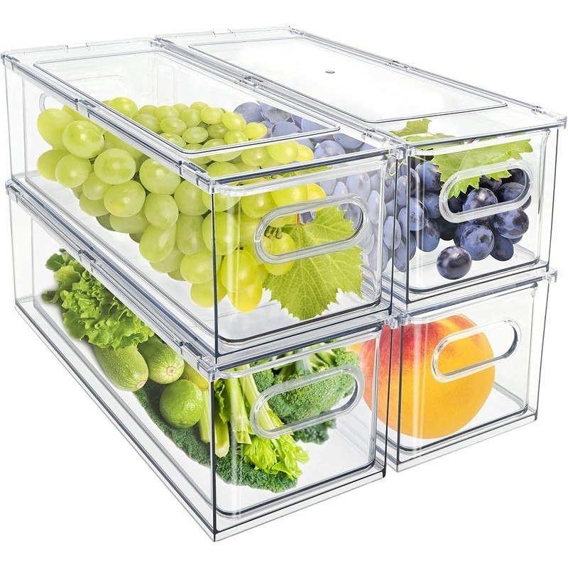Stackable Fridge Organizer Drawers Clear Plastic Storage Pull Out Bins 4 Pack US