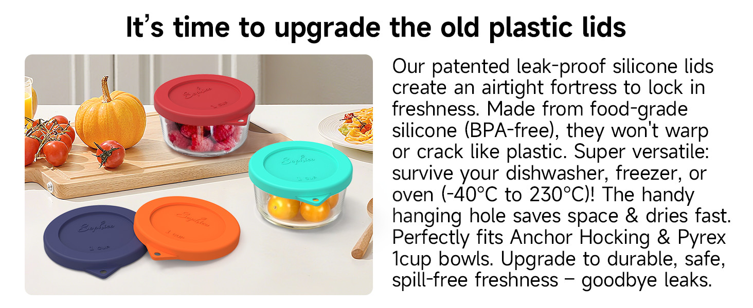 Sophico 1 Cup Round Silicone Storage Cover Lids Replacement for Anchor Hocking