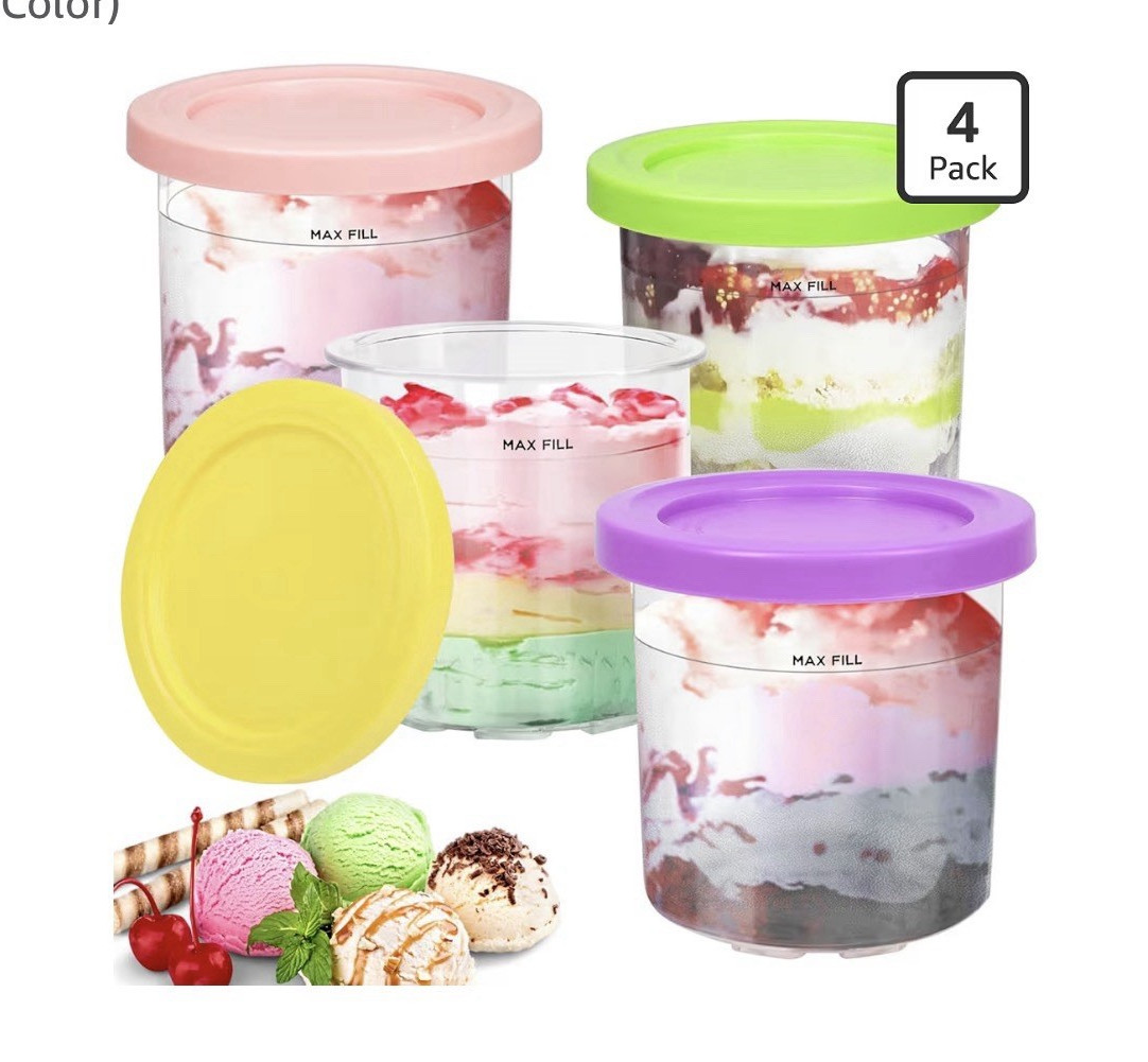 4-Pack 16oz Clear Round Plastic Food Storage Containers, Snap Lids, Color