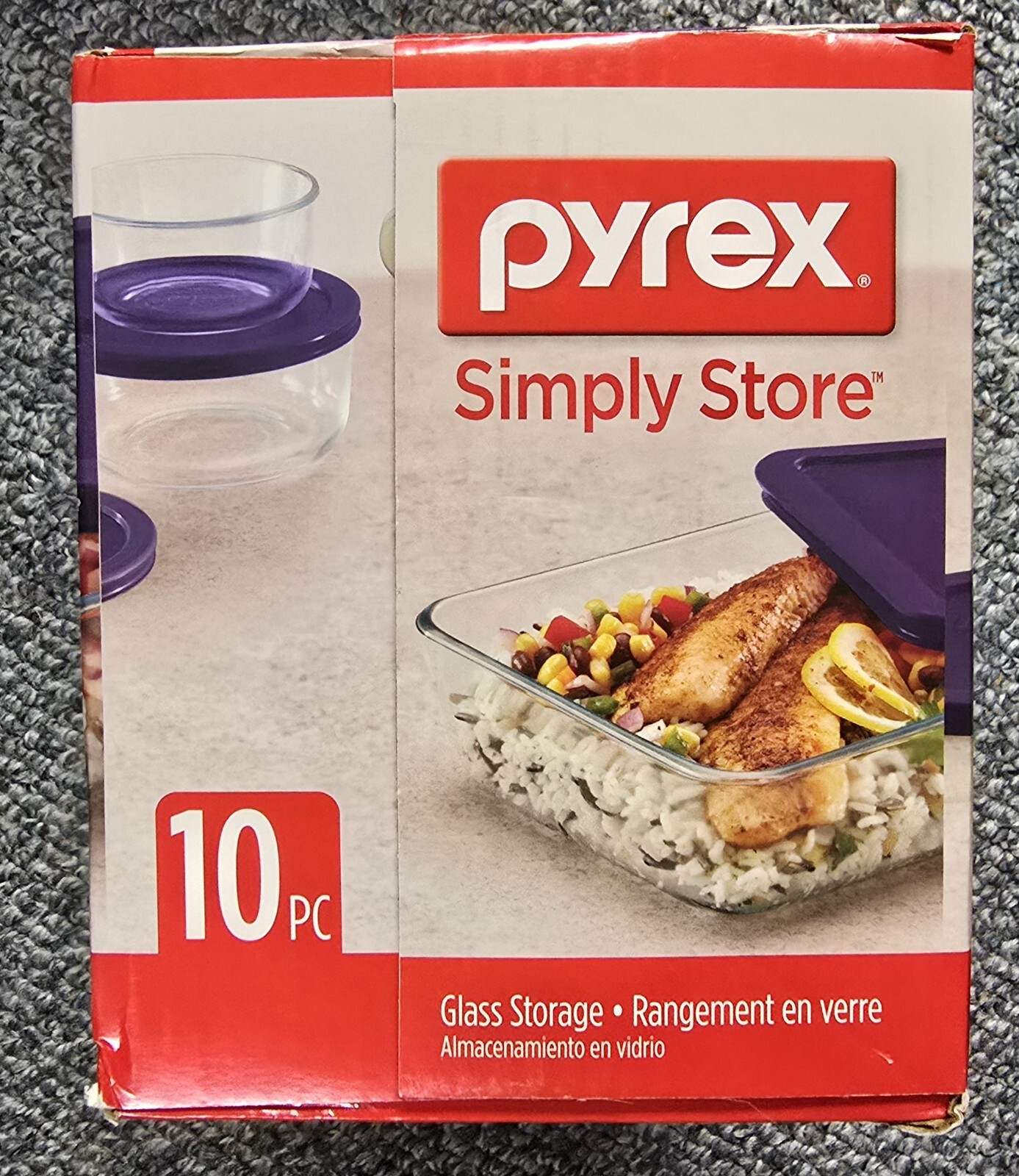 NEW Pyrex Simply Store 10 Piece Glass Food Storage Set Blue Lids 6021224