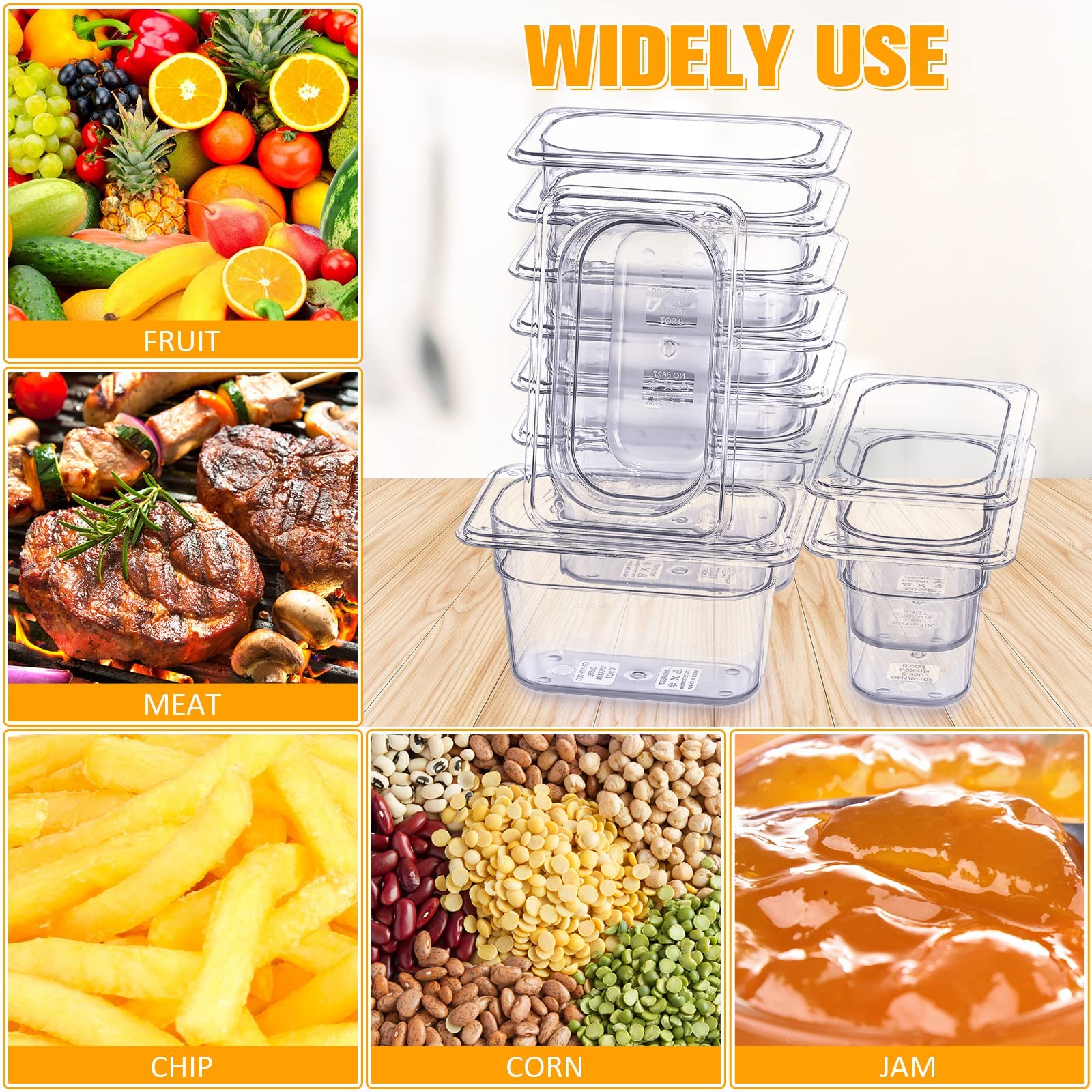12 PCS Plastic Clear Food Pan 1/9 Size Stackable Polycarbonate 4 Inch Deep