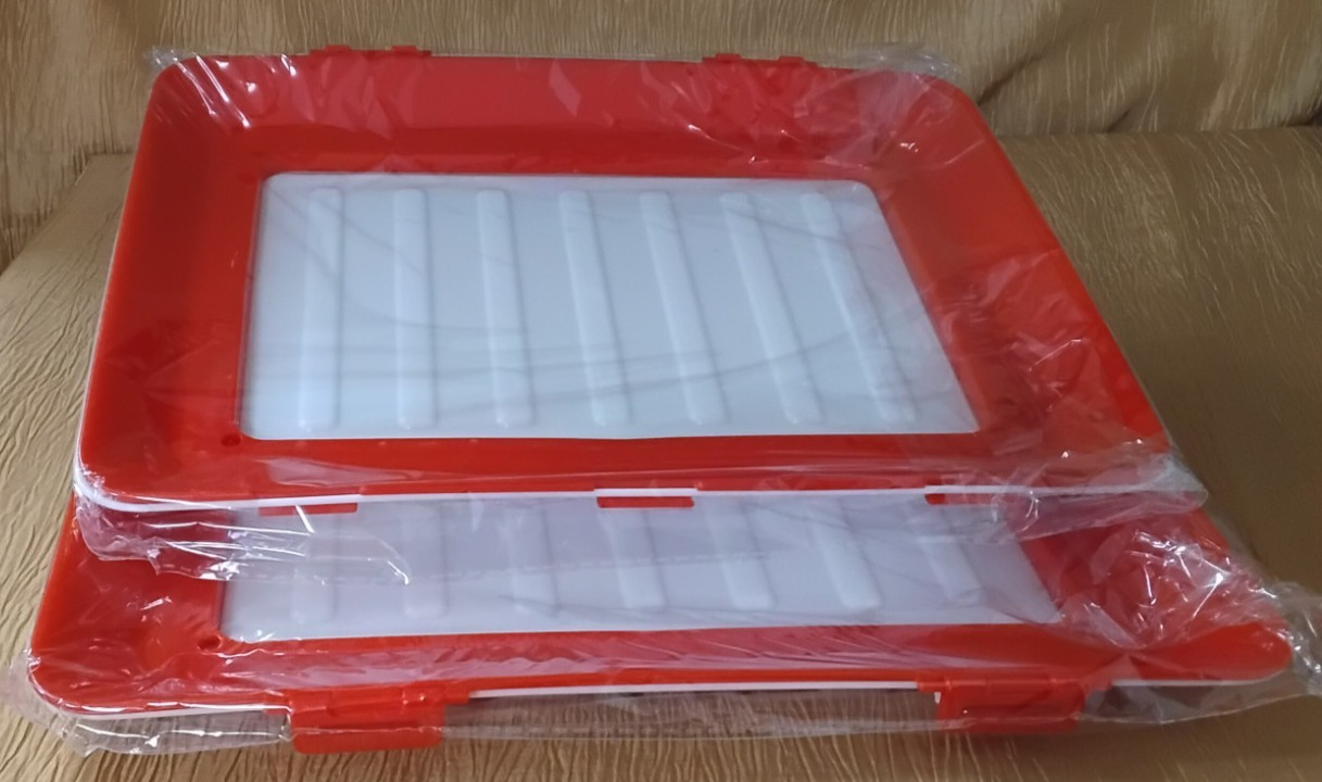 Set of 2 Reusable, Stackable Food Preservation Storage Trays Red/White NEW