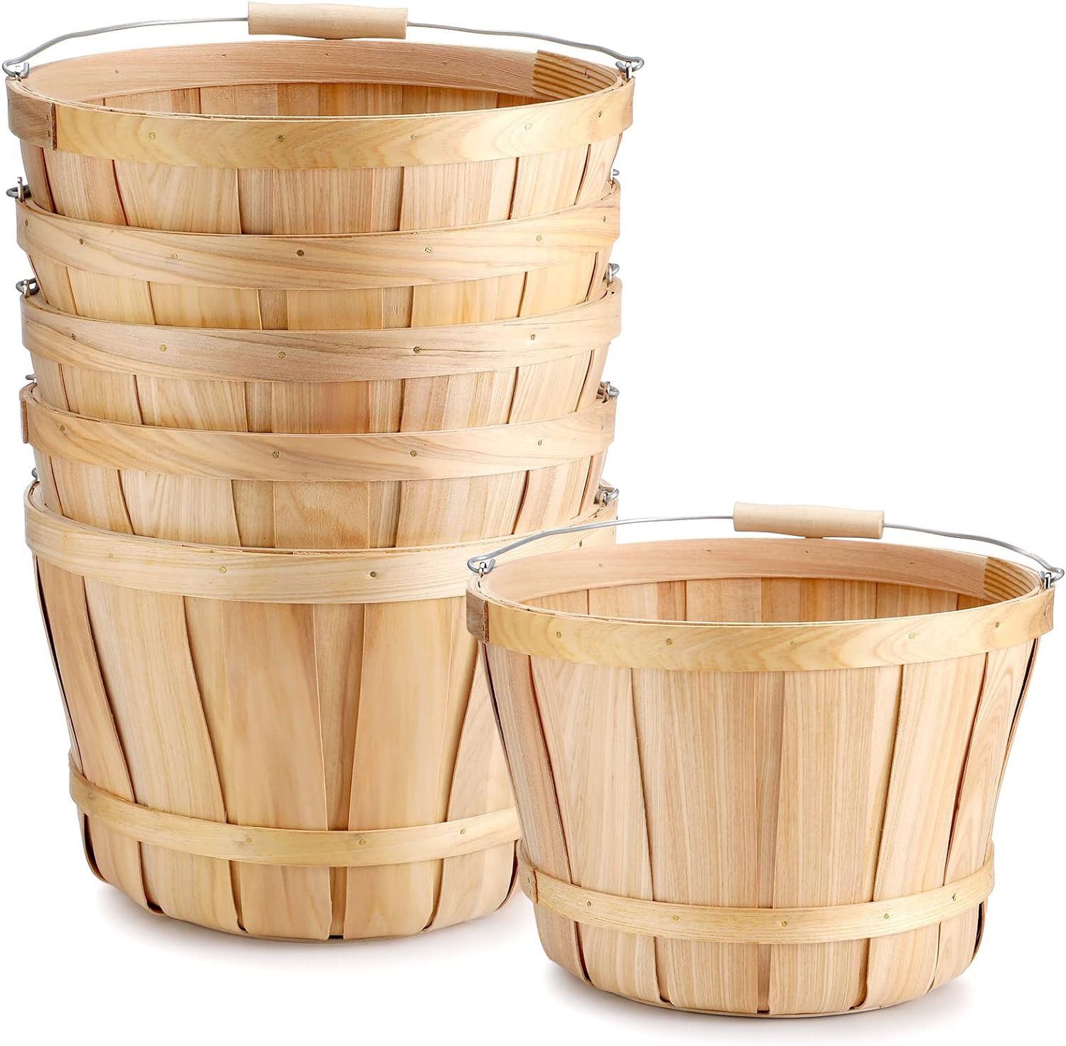 6 Pack Large Wooden Baskets with Handles for Home & Market Use