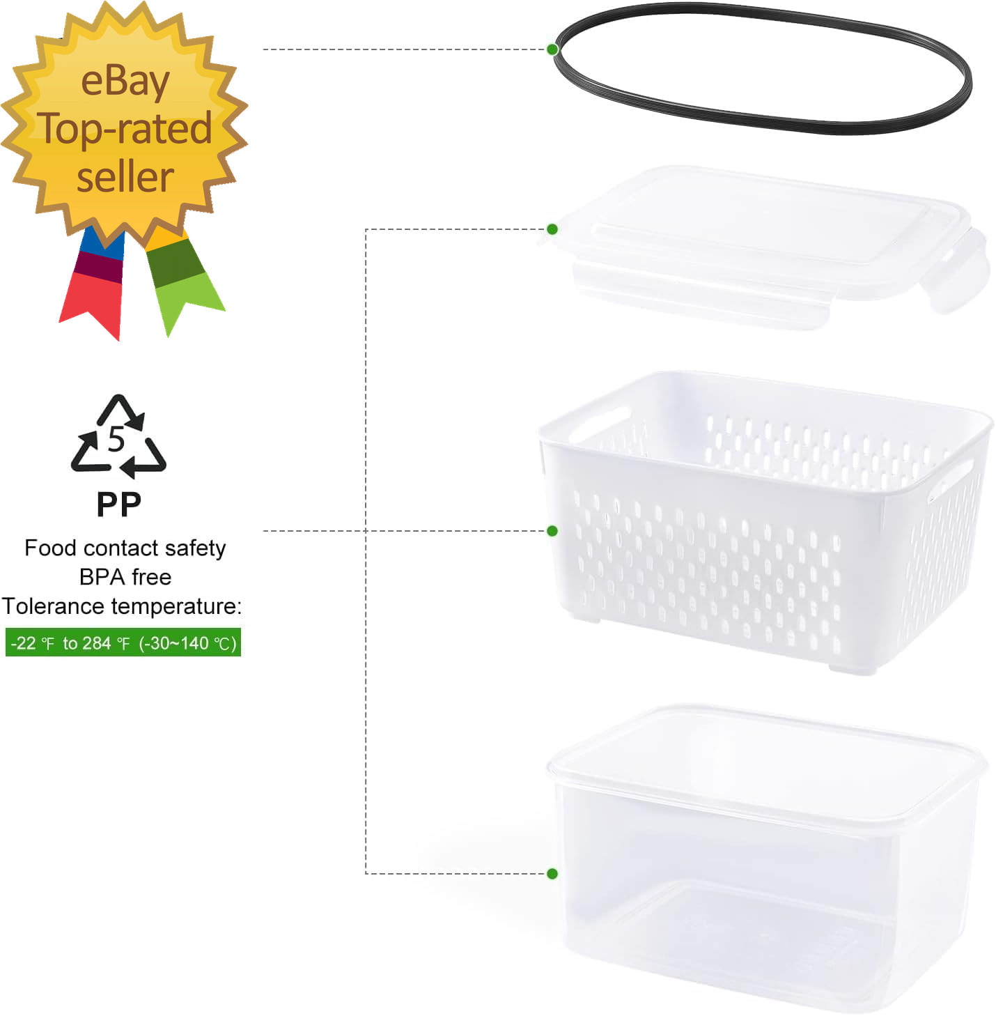 Fruit Storage Containers for Fridge with Removable Colander Airtight Food