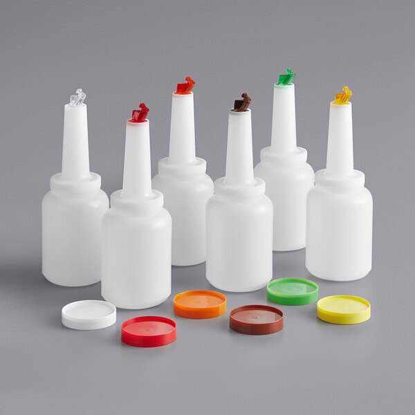 Choice 2 Qt. Pour Bottle Set with Assorted Flip Tops and Caps – 6/Pack