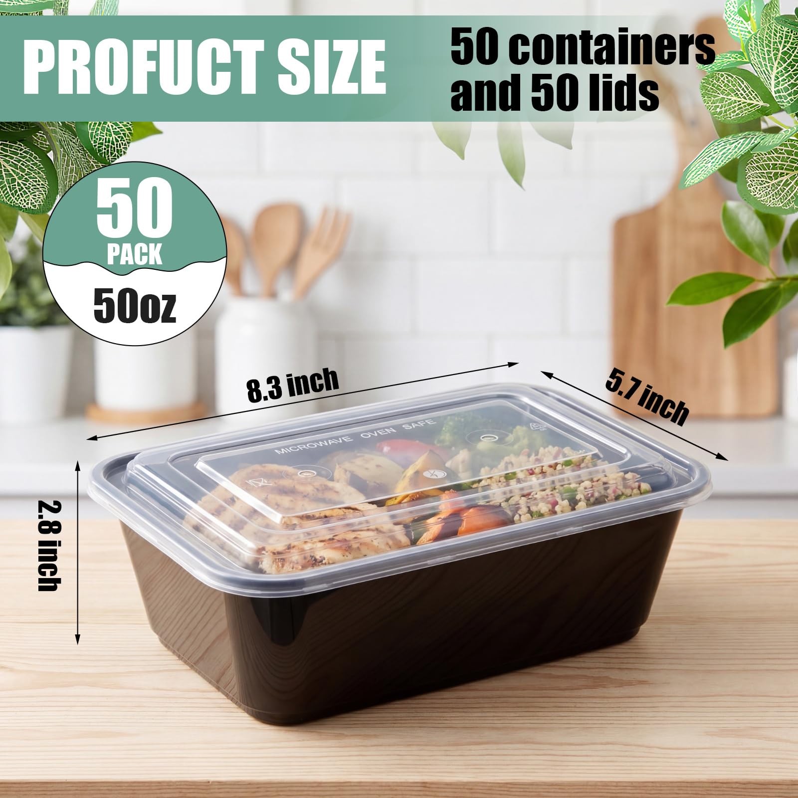 50 Pack Meal Prep Bowls with Lids 50 oz Rectangle Food Storage Containers Dis…